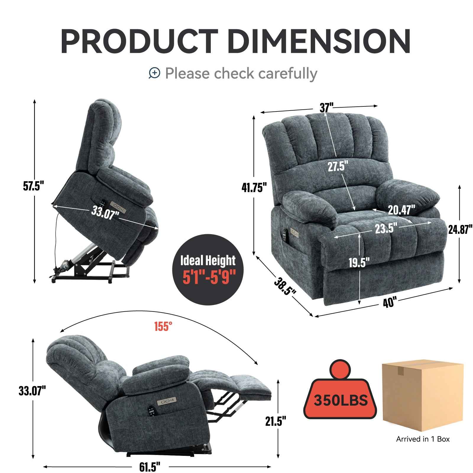 Chenille Power Lift Recliner detail image 22
