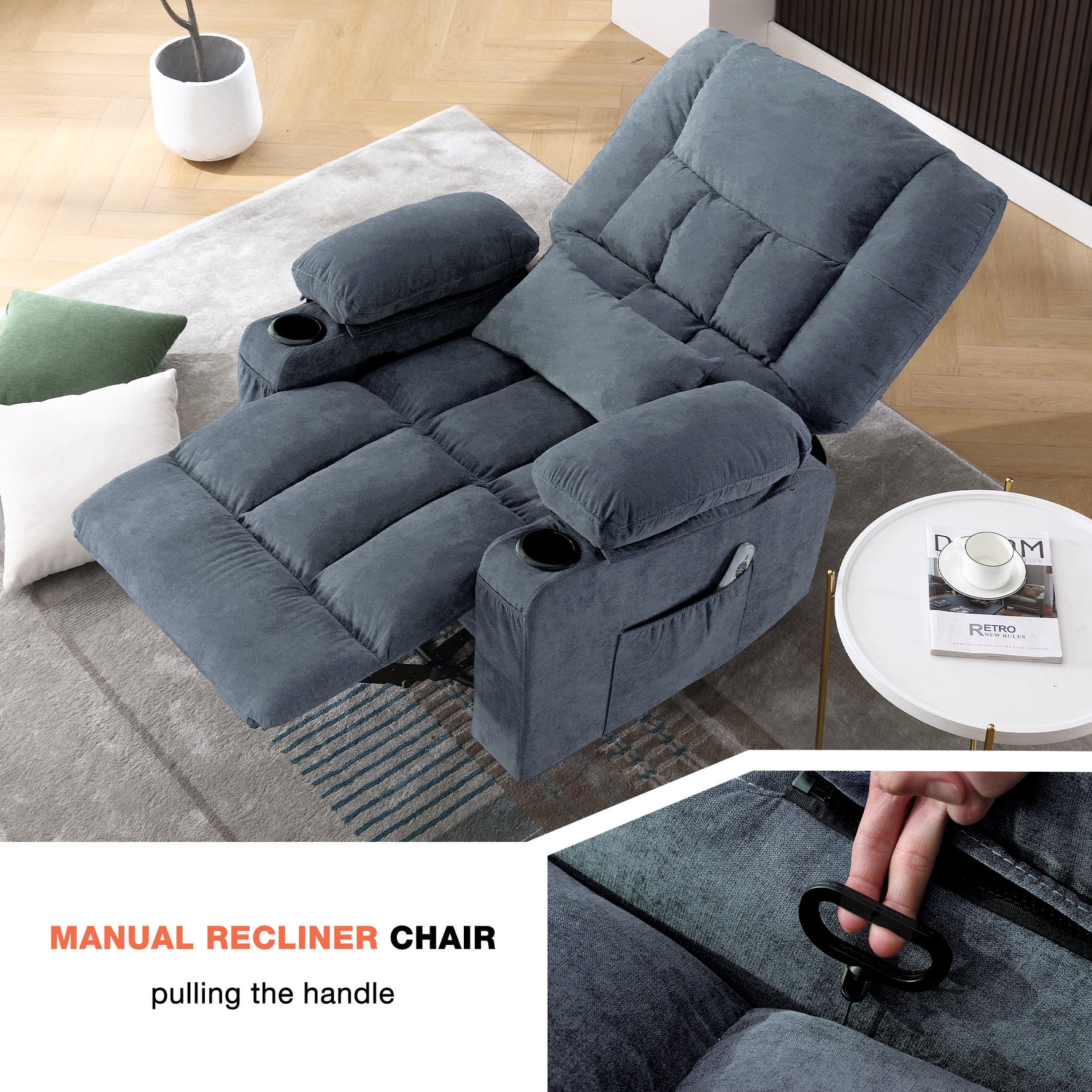 Massage Swivel Rocker Recliner with Vibration, Heat & Ergonomic Lounge Support detail image 6