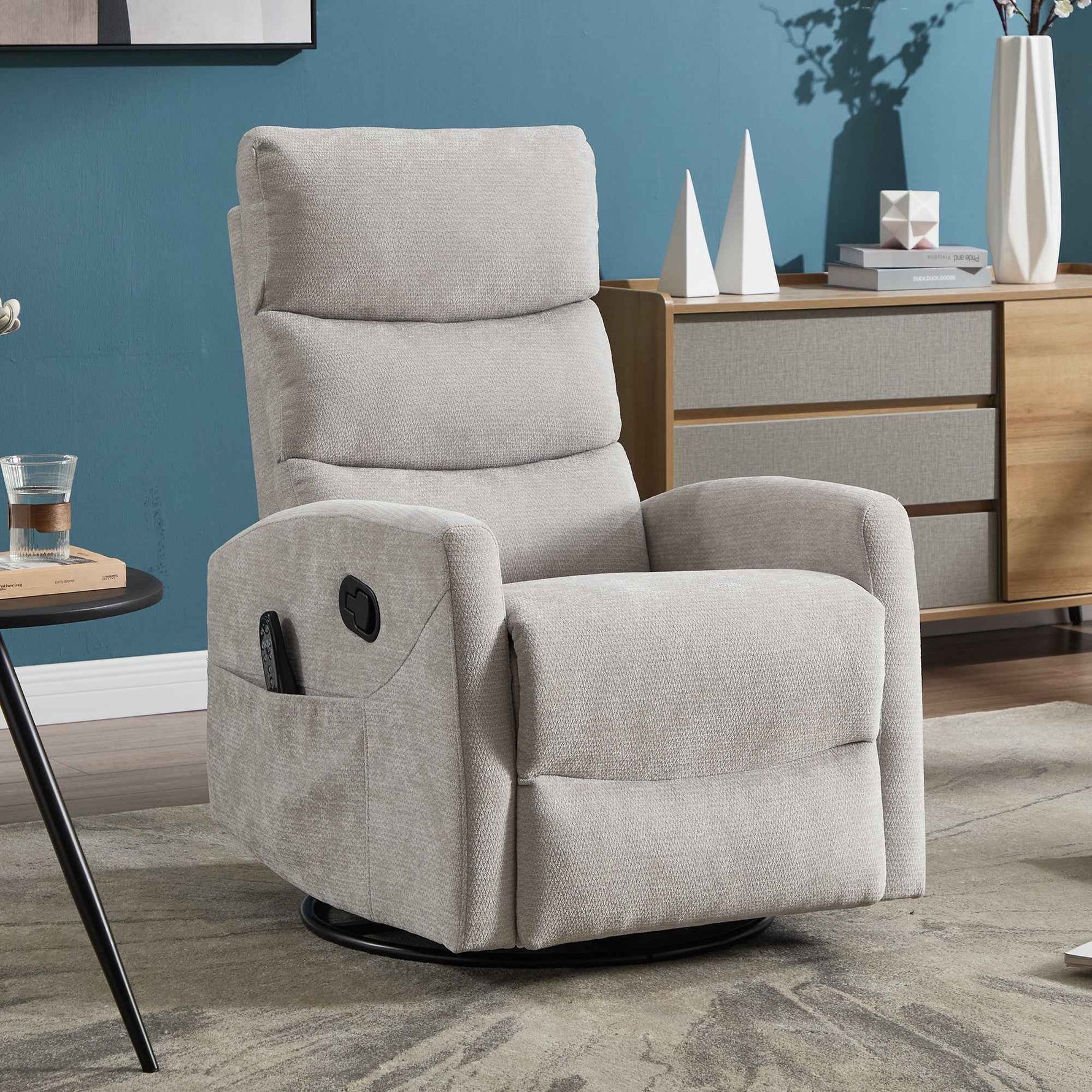 Heat Massage Manual Recliner Chair with Rocker and Swivel in Fabric for Living Room detail image 24