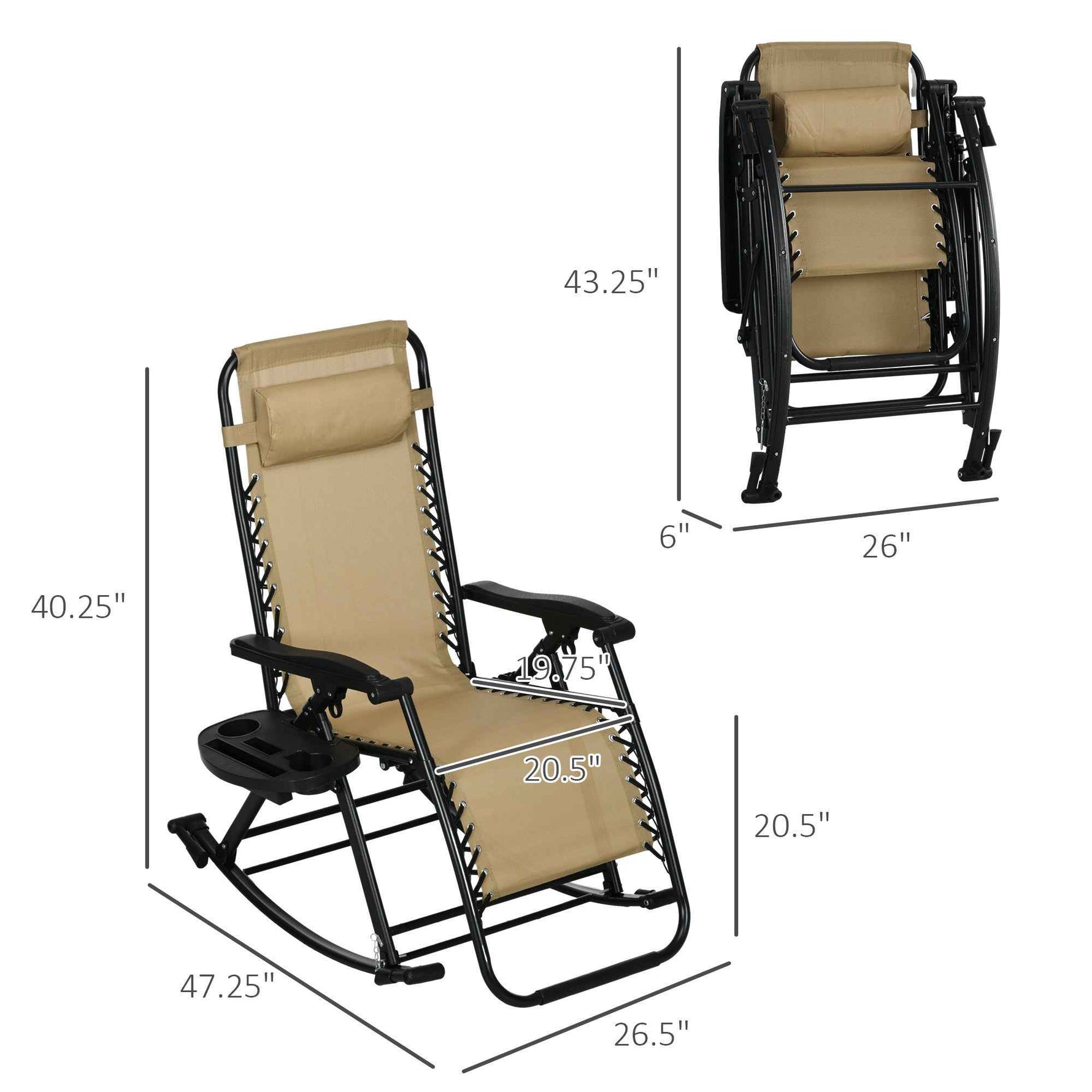 Outsunny Folding Zero Gravity Rocking Chair Set detail image 21