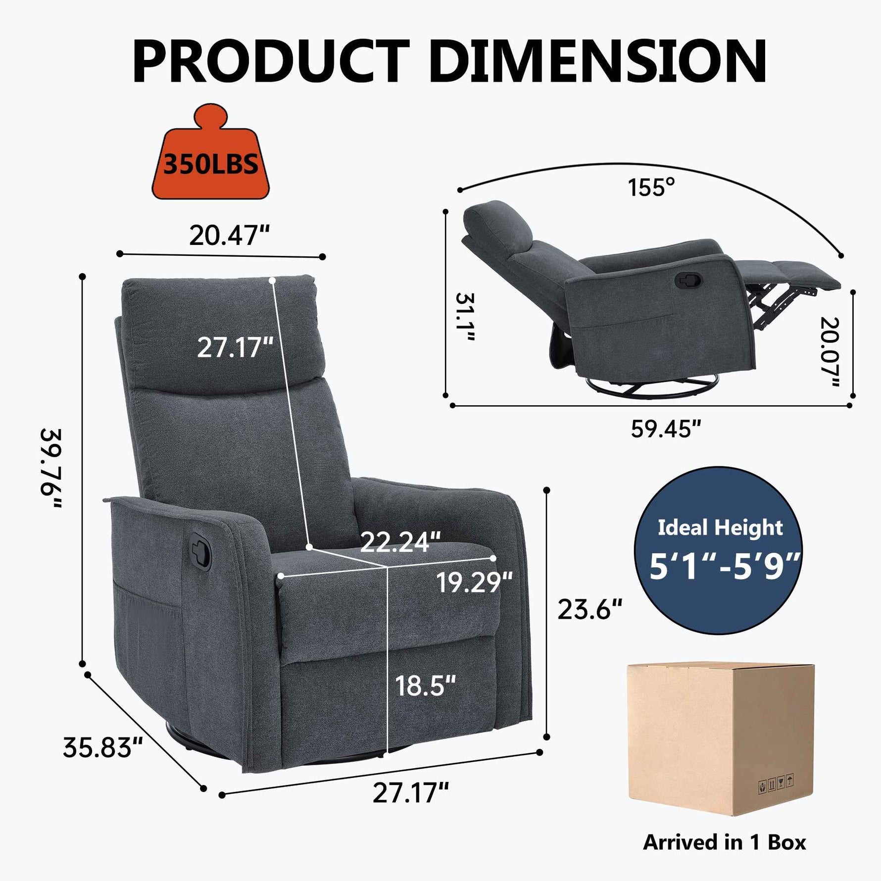Heat Massage Manual Recliner Chair with Rocker and Swivel in Fabric for Living Room detail image 78