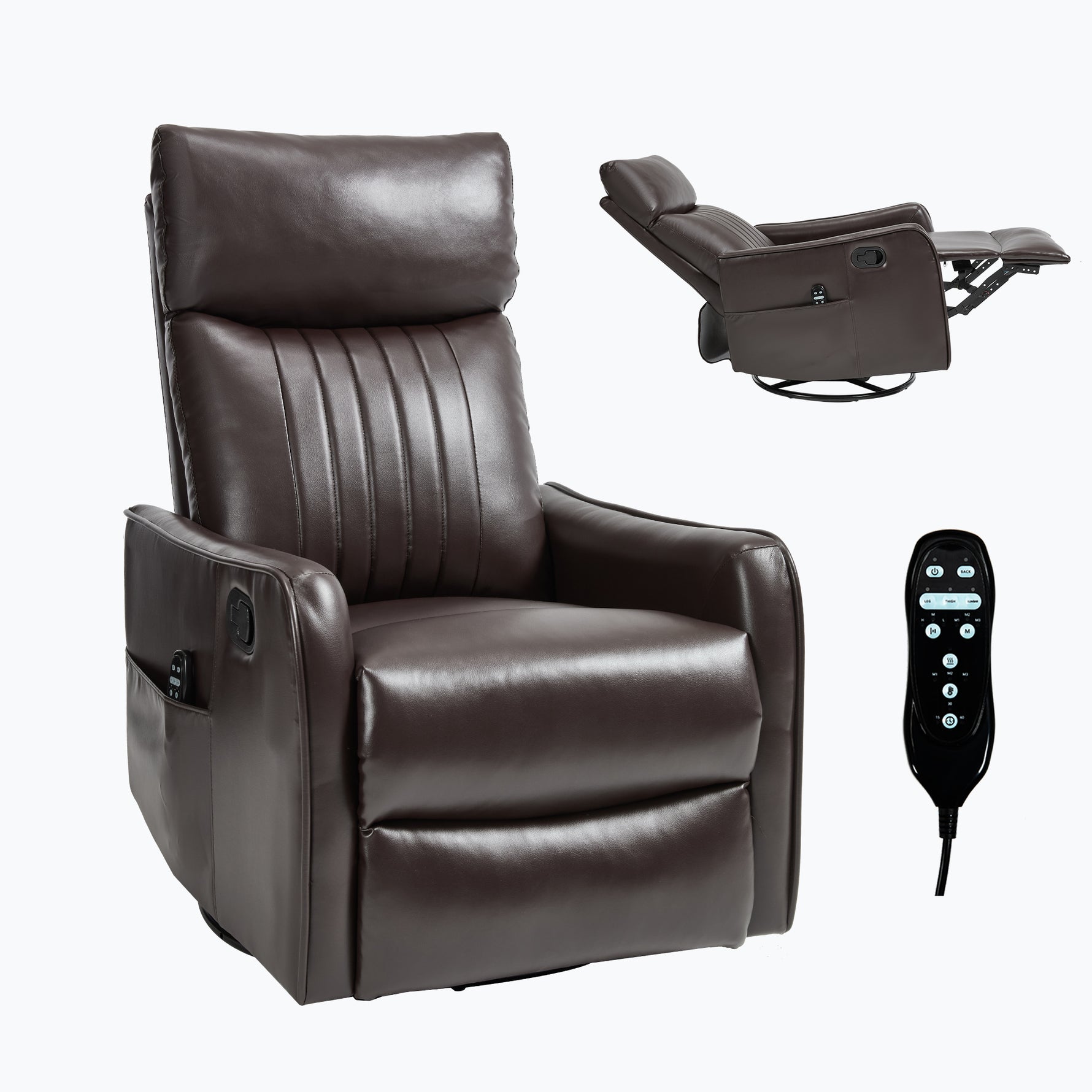 Faux Leather Heat Massage Manual Recliner Chair with Rocker and Swivel for Living Room detail image 31