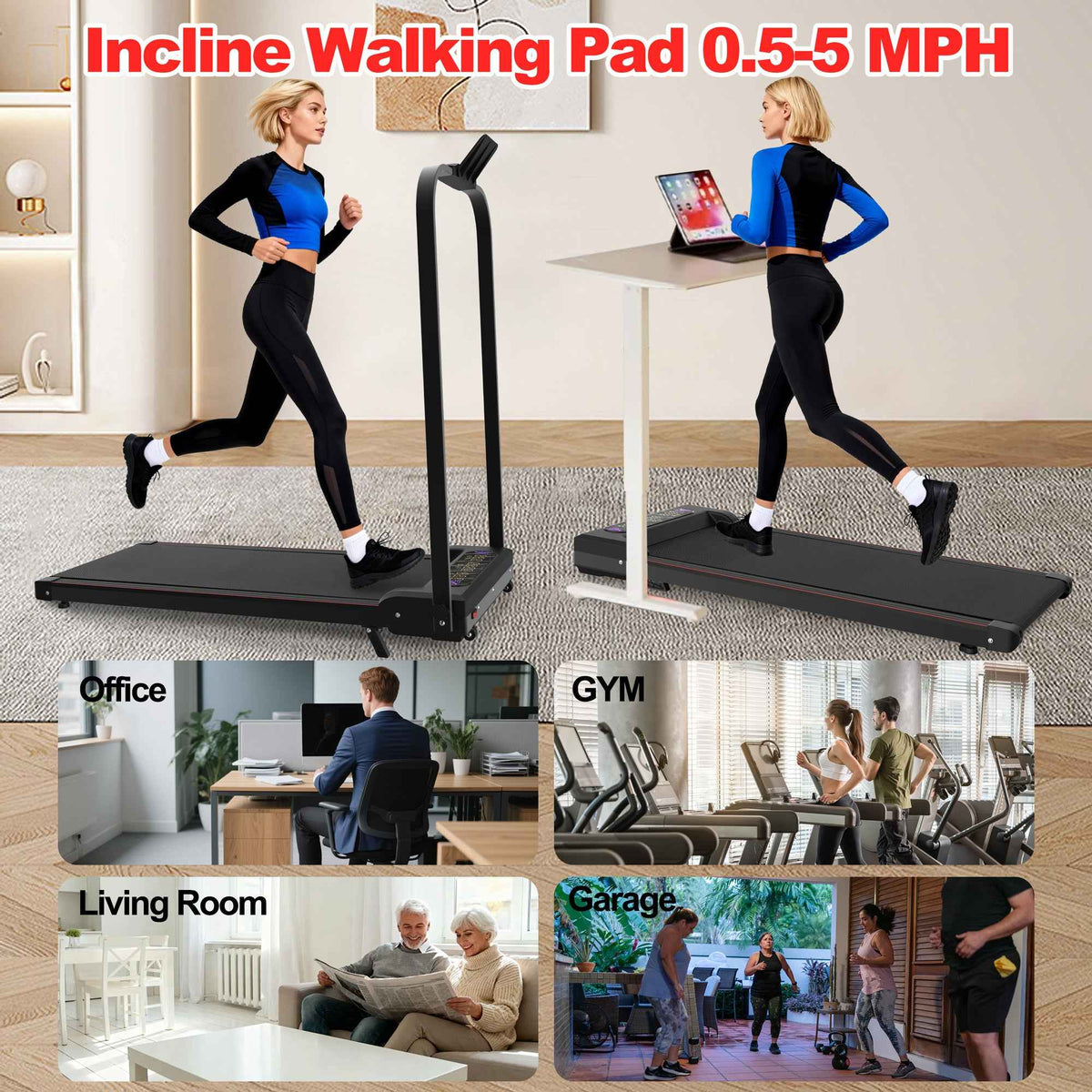 Foldable Under-Desk Walking Pad with Handlebar & Incline under-desk walking pad