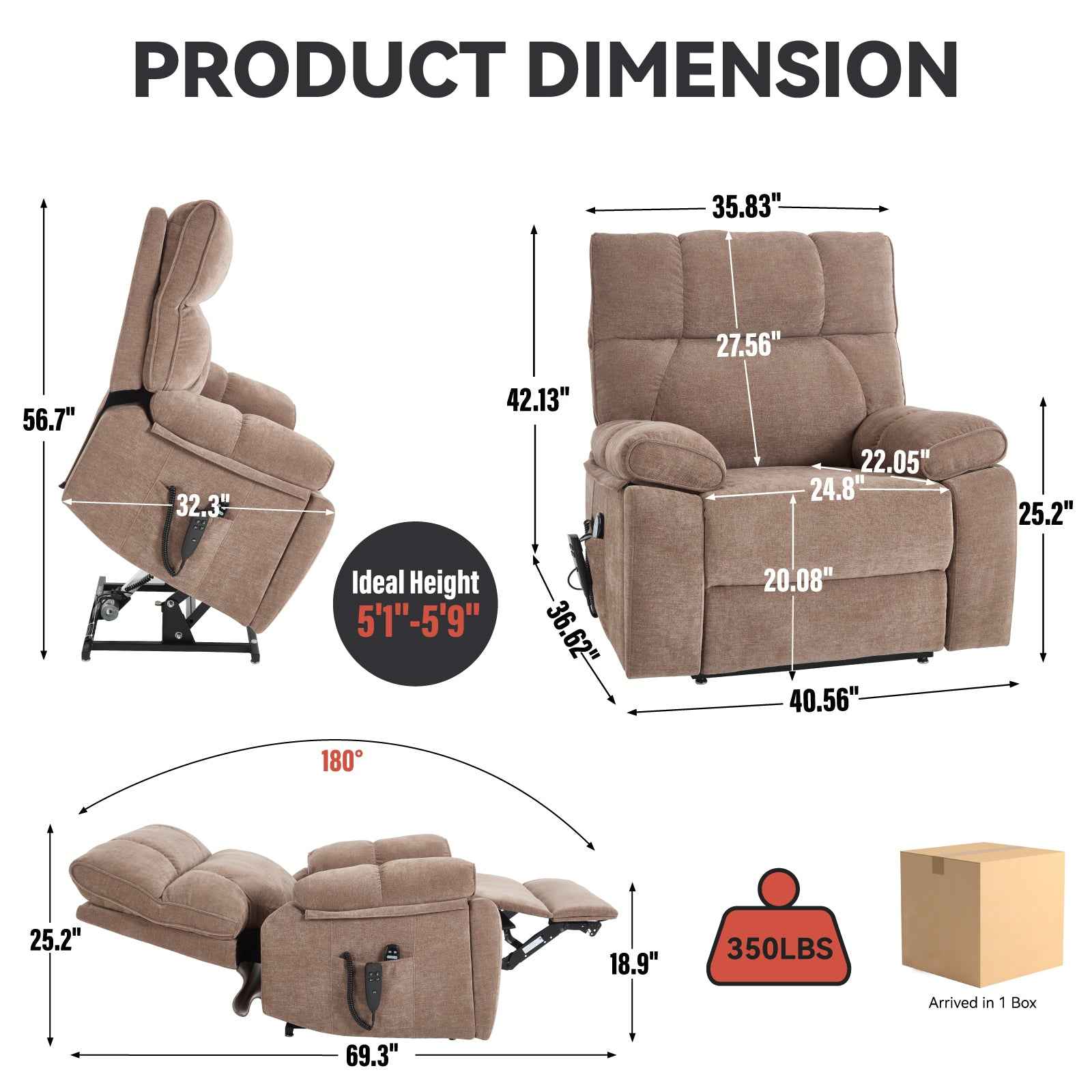 Dual-Motor Power Lift Recliner with Heat & Massage, 350 lb Capacity detail image 68