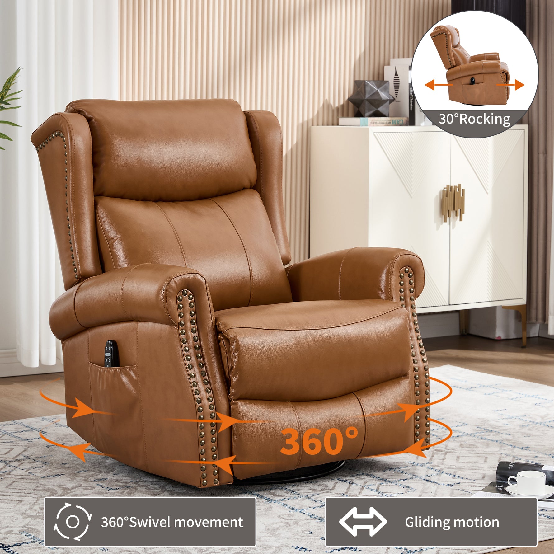 Heat Massage Manual Recliner Chair with Rocker and Swivel for Living Room detail image 85