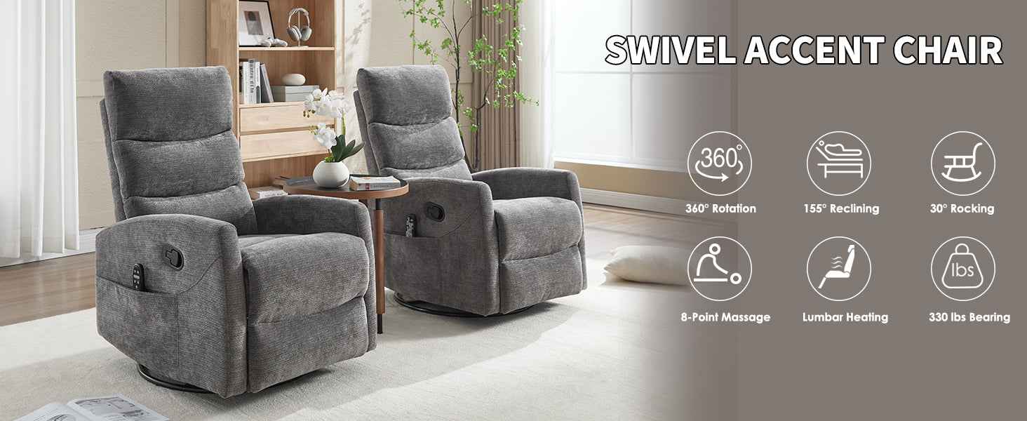 Heat Massage Manual Recliner Chair with Rocker and Swivel in Fabric for Living Room detail image 37