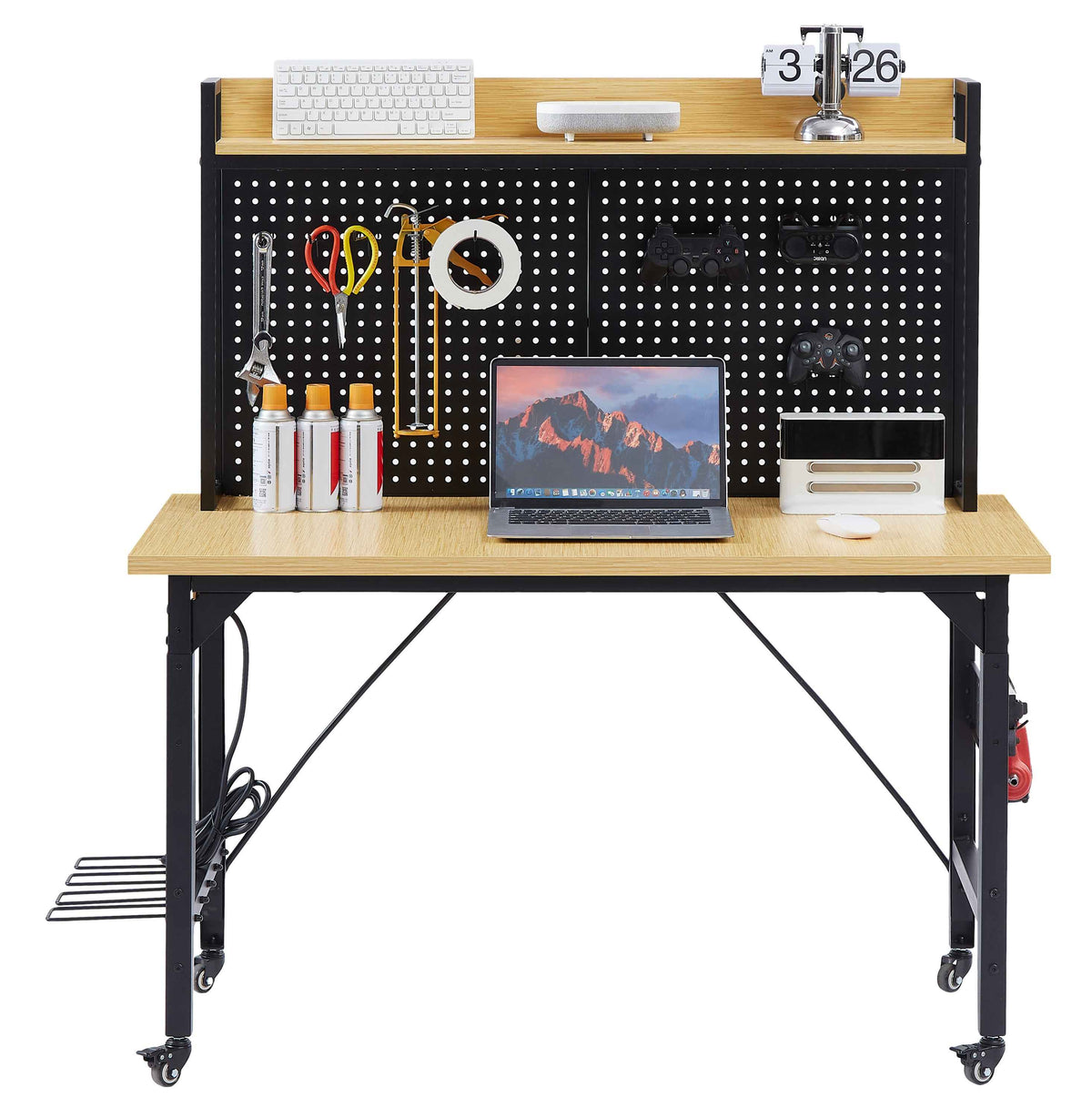 Heavy-Duty Adjustable Workbench with Pegboard & Wheels workshop project bench