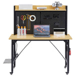Heavy-Duty Adjustable Workbench with Pegboard & Wheels workshop project bench