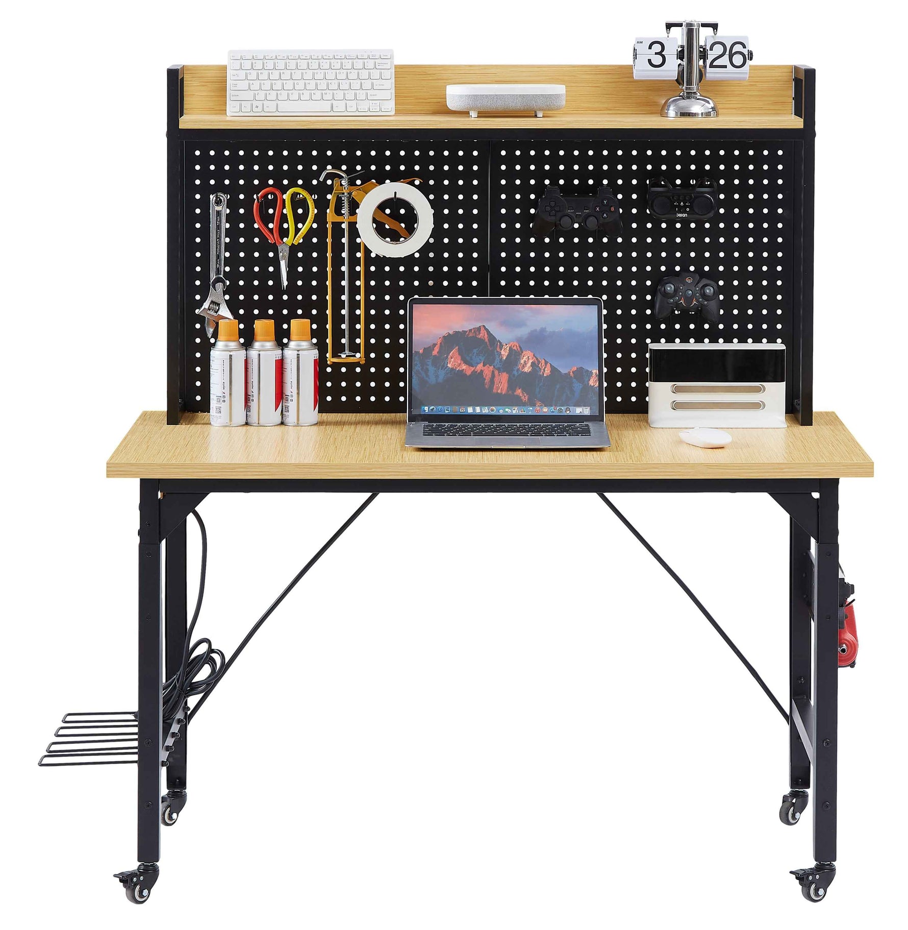 Heavy-Duty Adjustable Workbench with Pegboard & Wheels workshop project bench