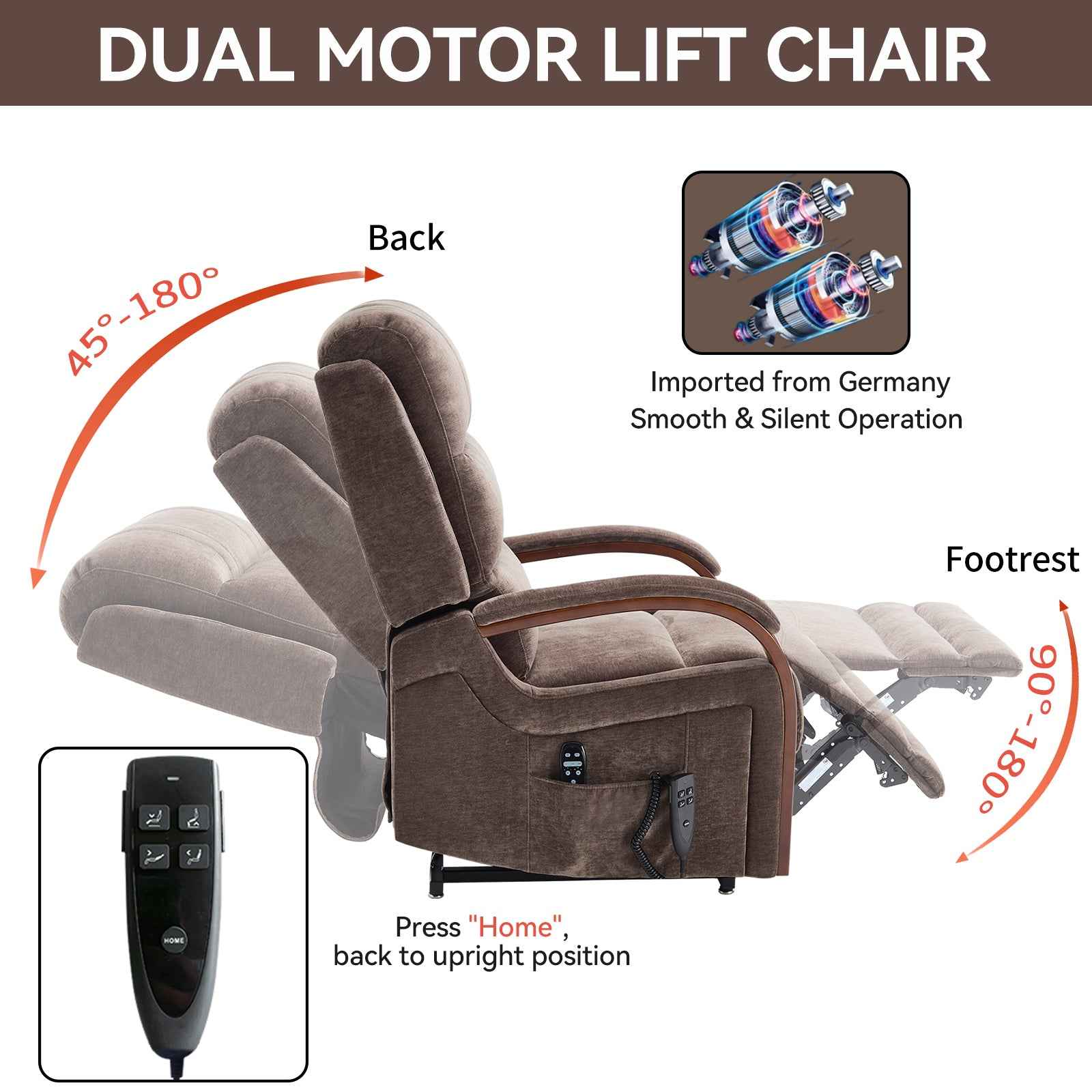 Power Chenille Lift Recliner Chair Dual Motor Infinite Position Up to 350 Pounds detail image 23