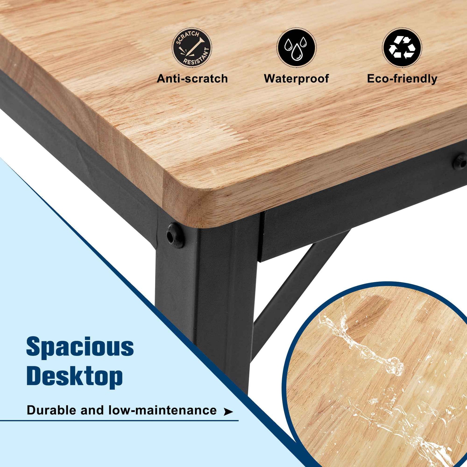 Adjustable Height Heavy-Duty Workbench, Rubber Wood Top Workstation with Power Outlets for workshop, garage, storage, or utility use