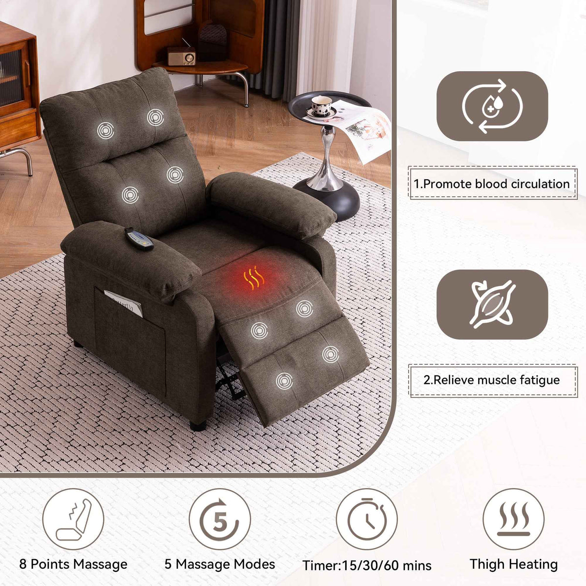 Chenille Massage Recliner with Heat & Remote Control detail image 16