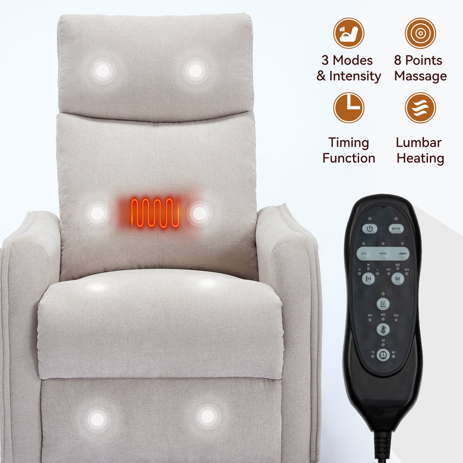 Heat Massage Manual Recliner Chair with Rocker and Swivel in Fabric for Living Room detail image 47