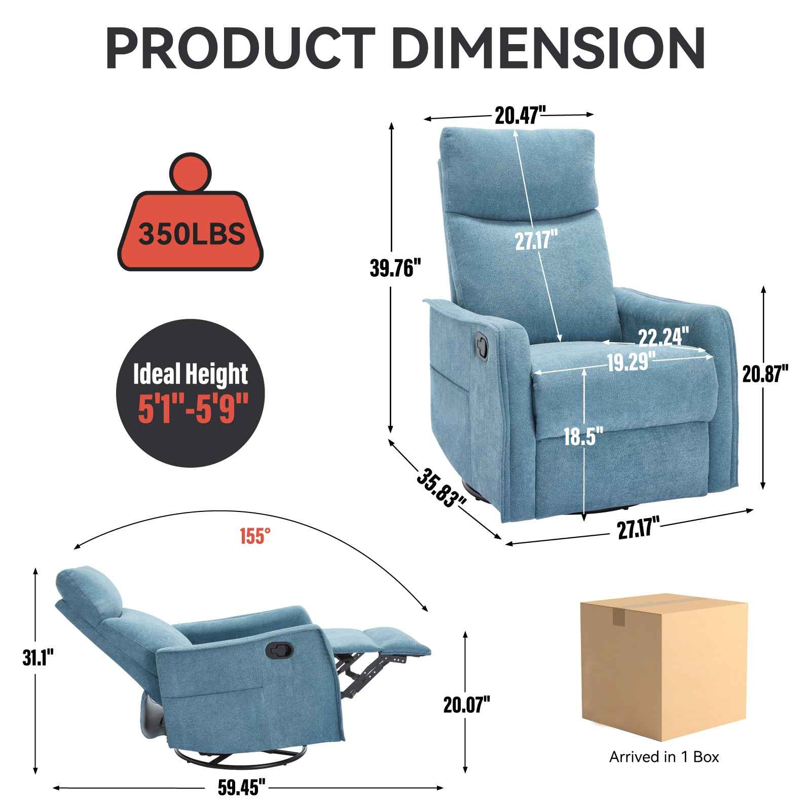 Heat Massage Manual Recliner Chair with Rocker and Swivel in Fabric for Living Room detail image 21
