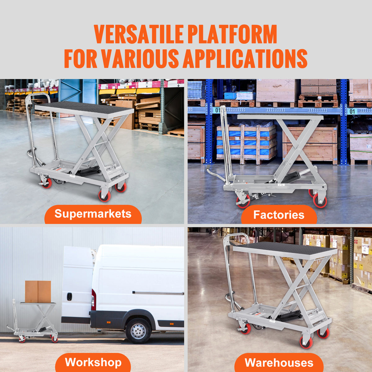 Manual Hydraulic Scissor Lift Table Cart with Non-Slip Pad for workshop, garage, storage, or utility use