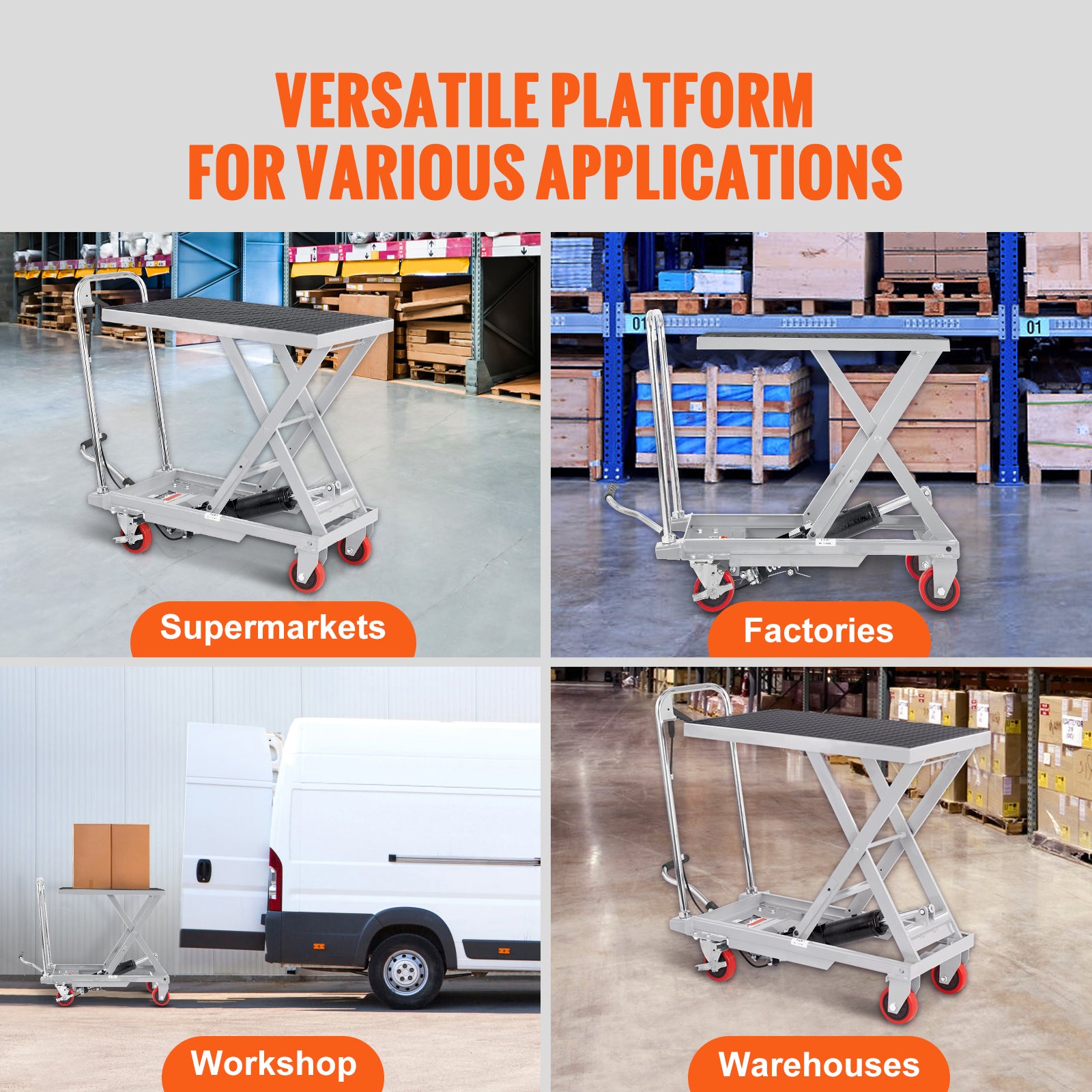 Manual Hydraulic Scissor Lift Table Cart with Non-Slip Pad for workshop, garage, storage, or utility use