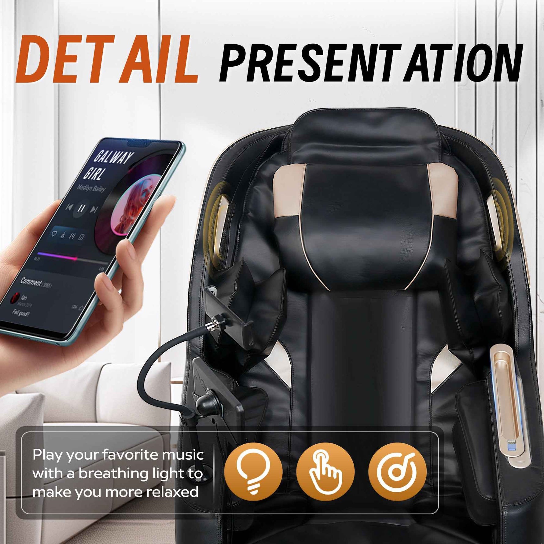 Zero Gravity Massage Chair with Bluetooth Speakers detail image 3