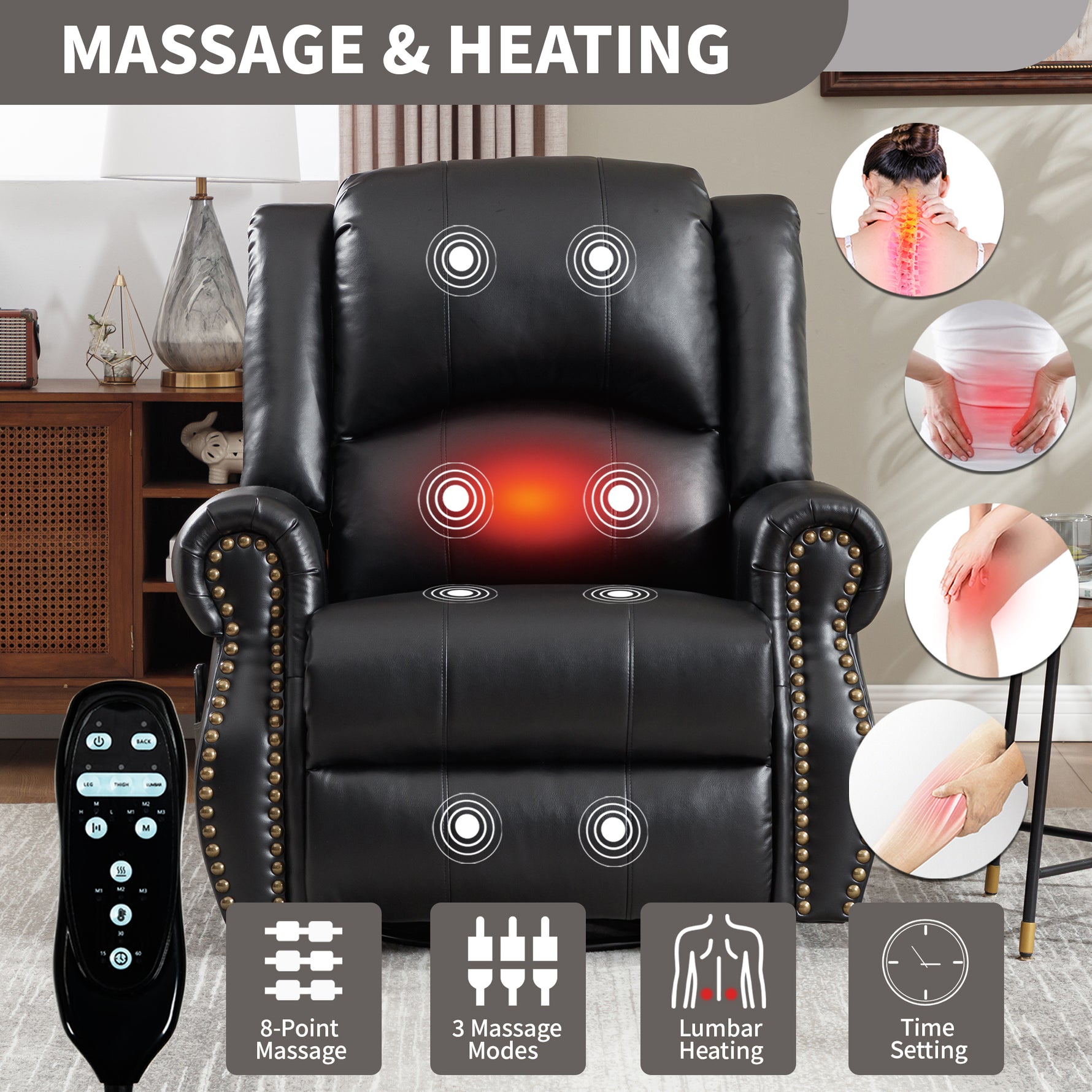Heat Massage Manual Recliner Chair with Rocker and Swivel for Living Room detail image 98