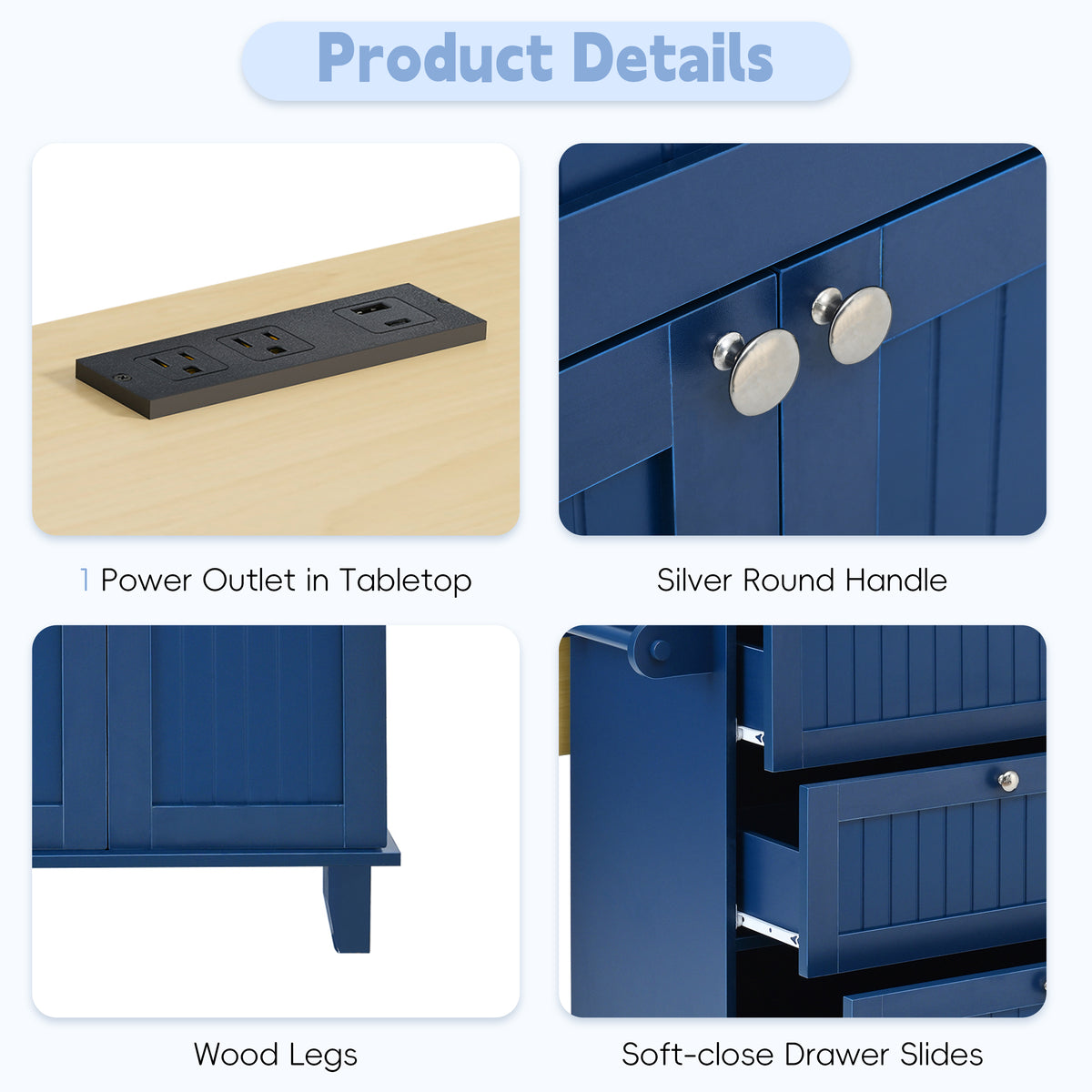 Farmhouse Kitchen Island with Drop Leaf, Power Outlet & 2 Seats product view 63
