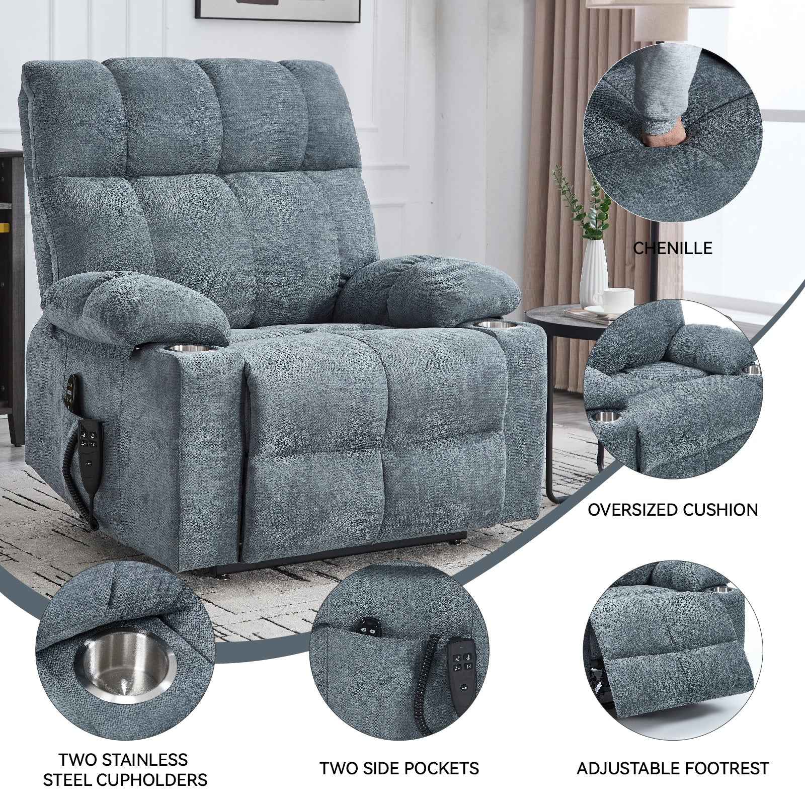 Chenille Dual-Motor Power Lift Recliner, 350 lb Capacity detail image 56