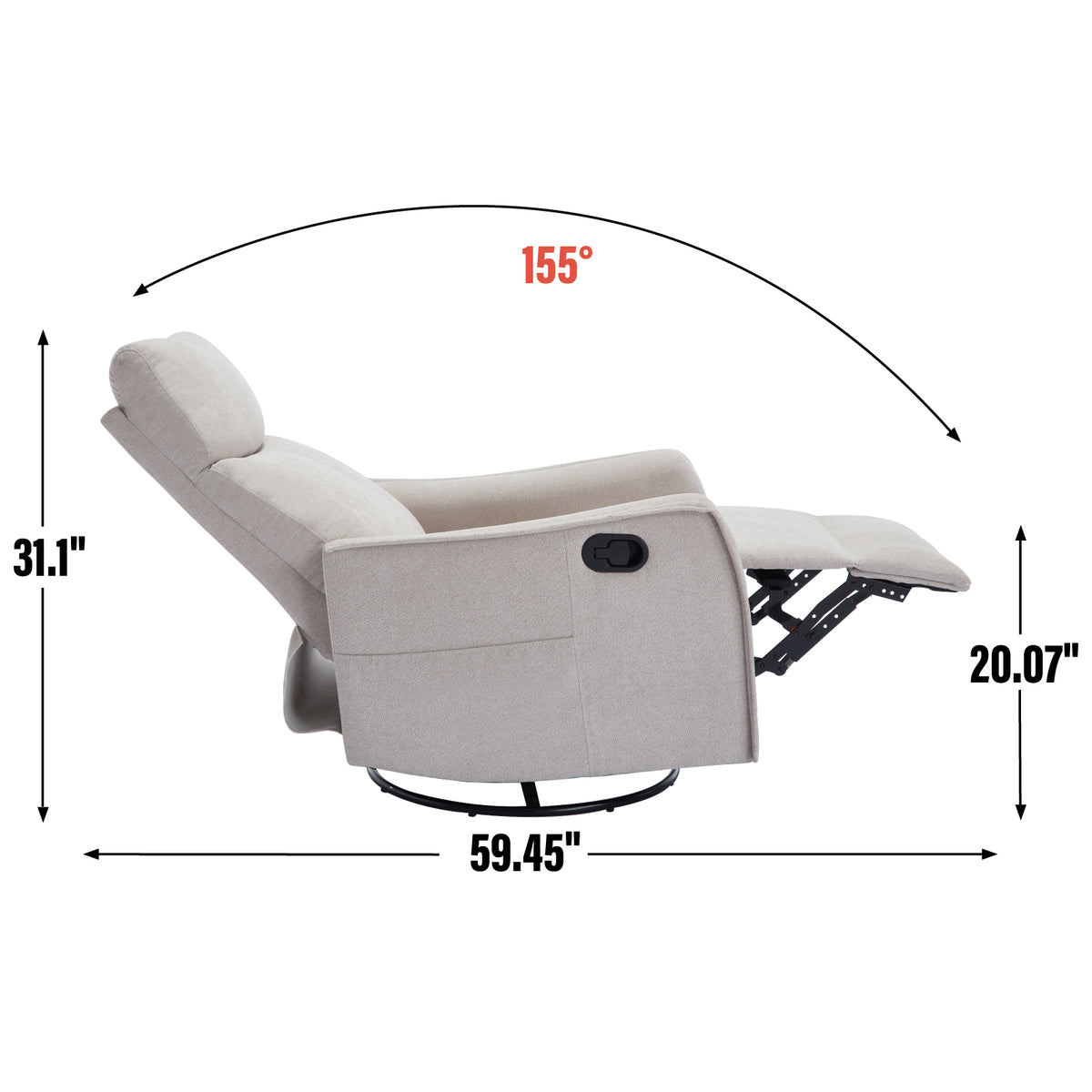 Heat Massage Manual Recliner Chair with Rocker and Swivel in Fabric for Living Room detail image 51