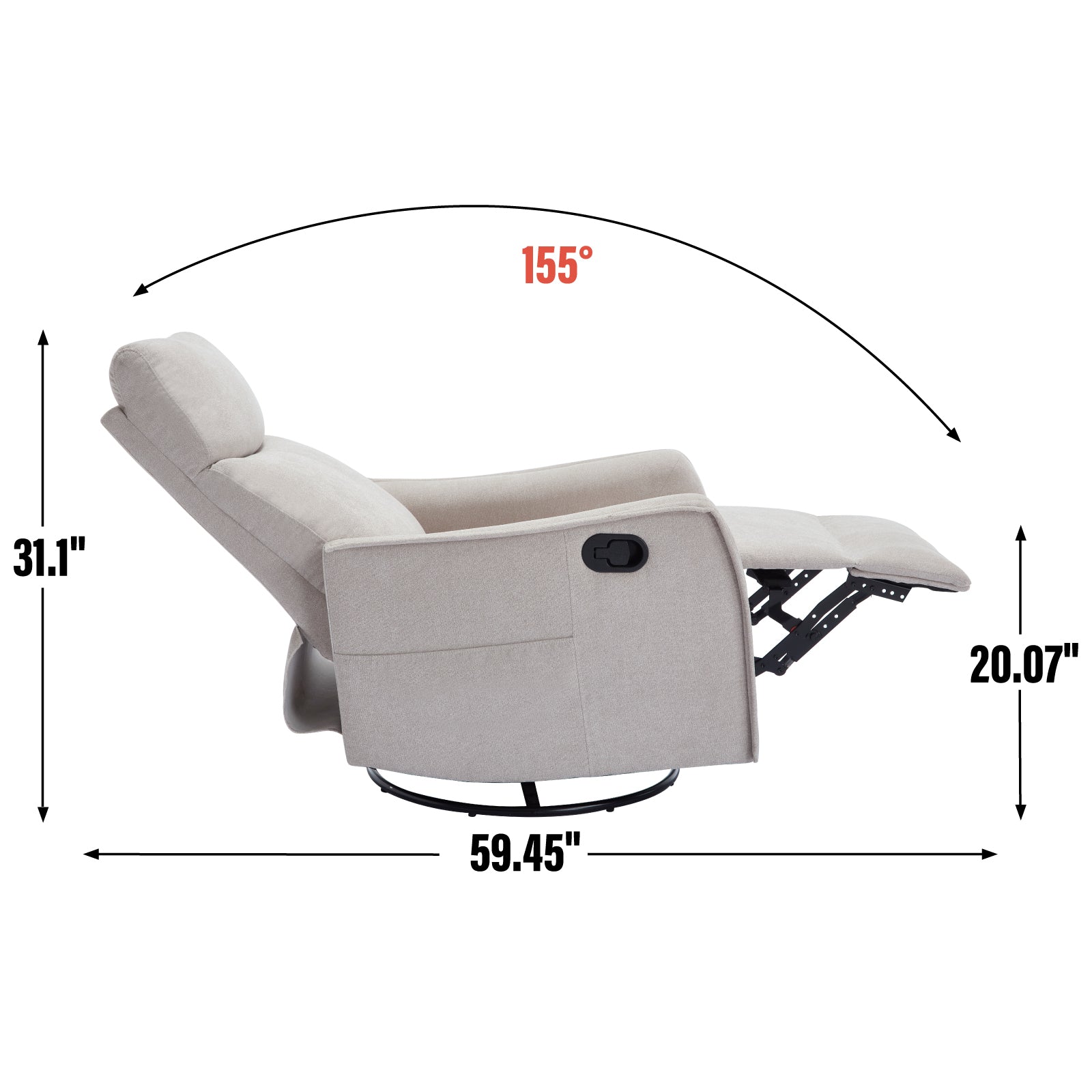 Heat Massage Manual Recliner Chair with Rocker and Swivel in Fabric for Living Room detail image 51