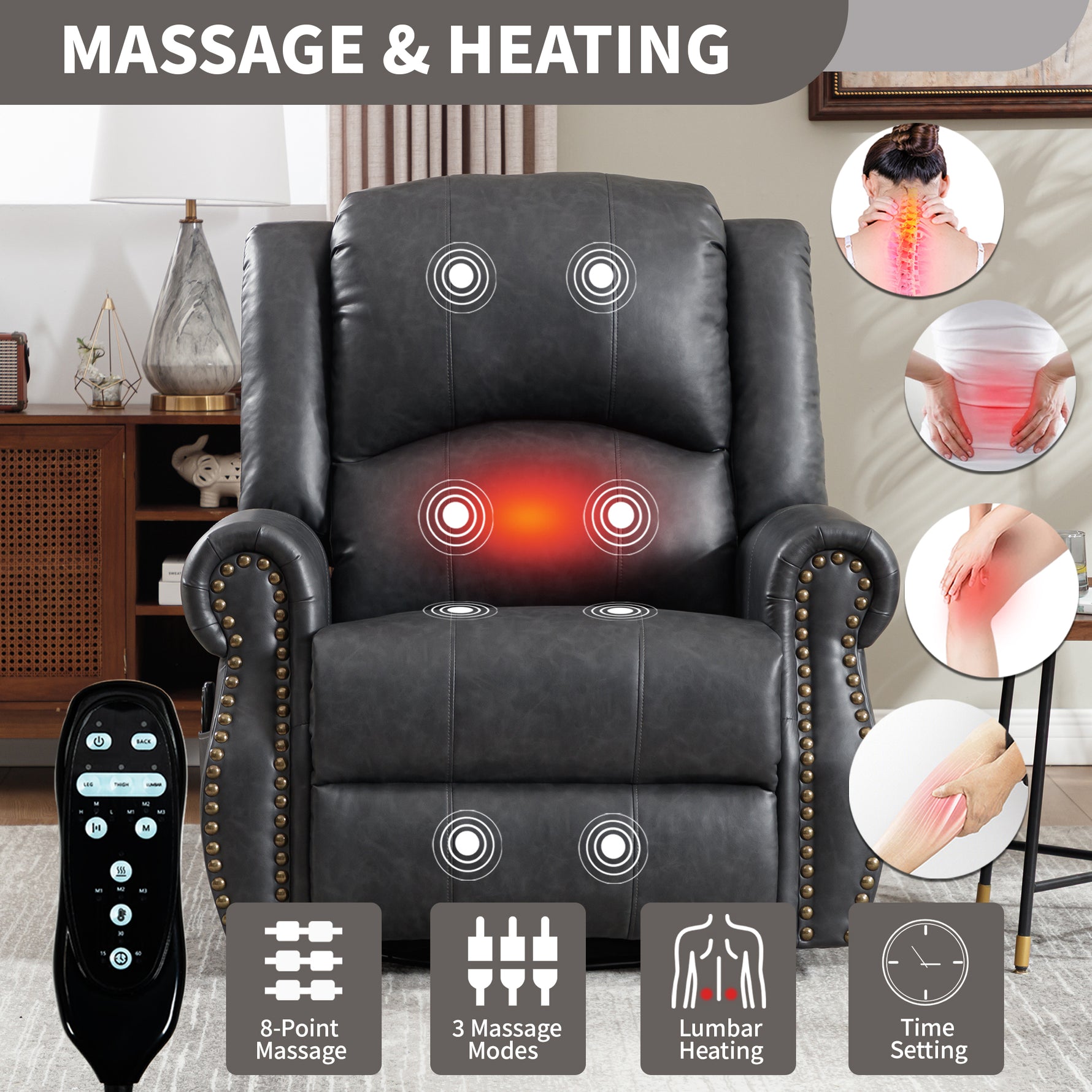 Heat Massage Manual Recliner Chair with Rocker and Swivel for Living Room detail image 65