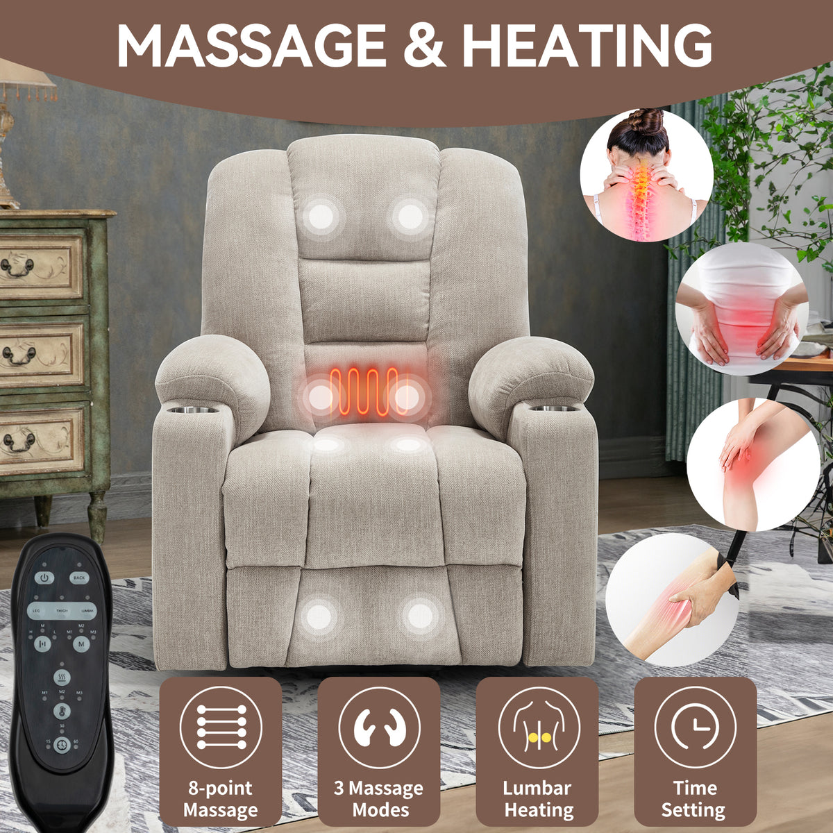 Large Dual-Motor Power Lift Heat & Massage Recliner detail image 82