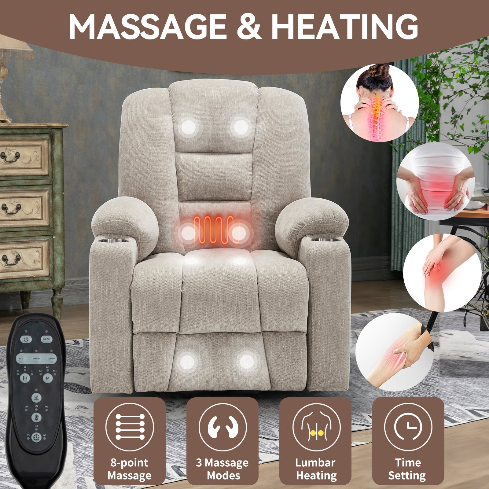 Large Dual-Motor Power Lift Heat & Massage Recliner detail image 82