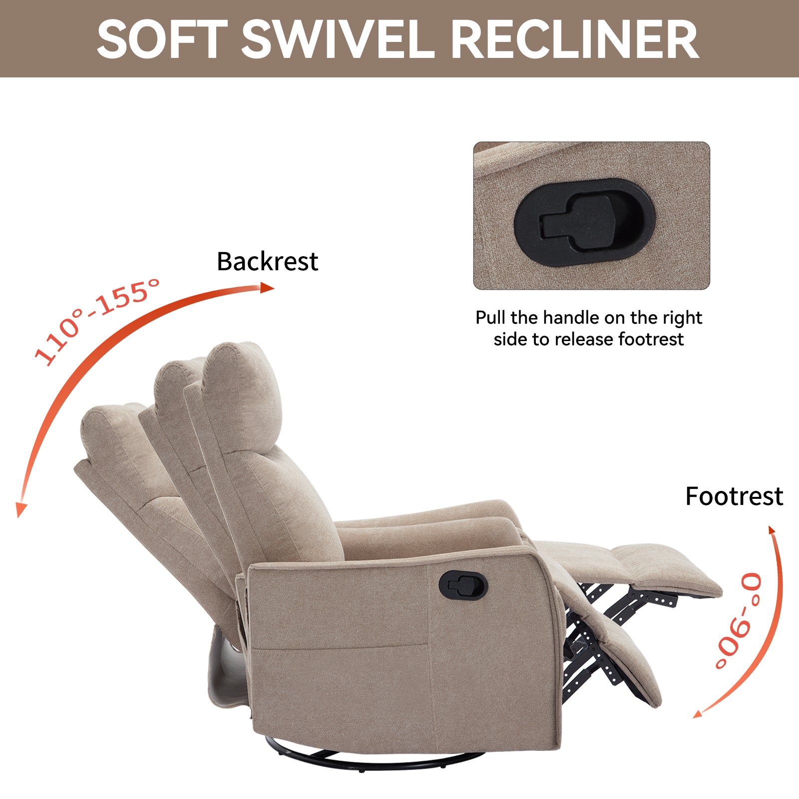 Heat Massage Manual Recliner Chair with Rocker and Swivel in Fabric for Living Room detail image 62