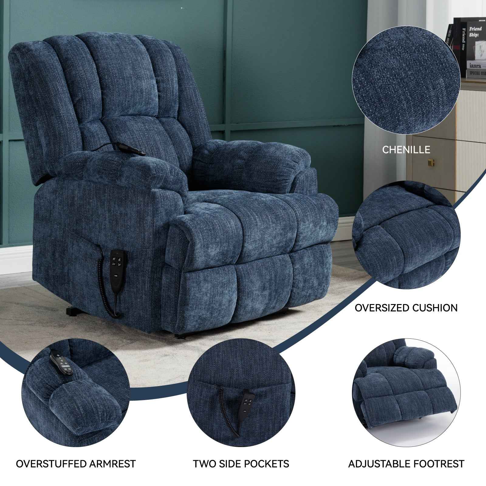 Dual-Motor Heat & Massage Power Lift Recliner, 350 lb Capacity detail image 20