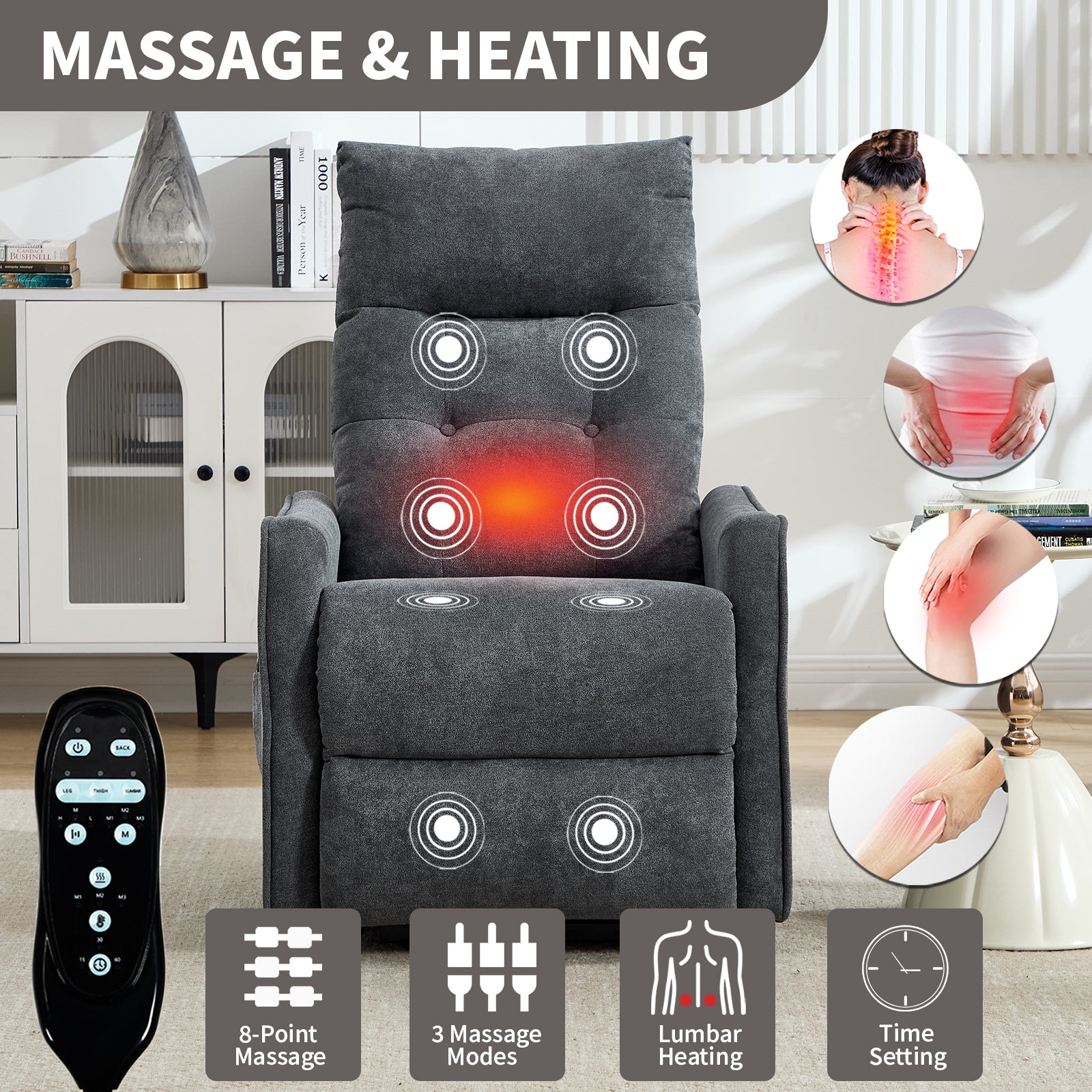 Chenille Single-Motor Power Lift Recliner with Massage & Heat detail image 42