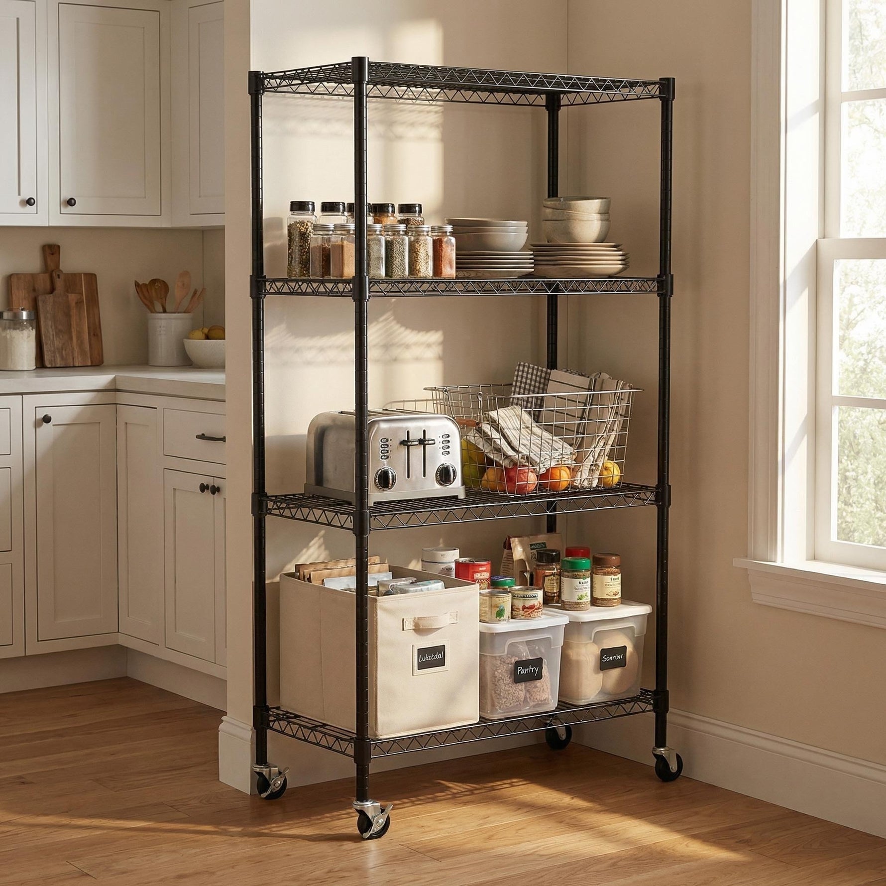 Heavy-Duty Adjustable Wire Shelving Unit with Wheels & Levelers for workshop, garage, storage, or utility use