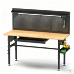 60" Adjustable-Height Workbench with Solid Wood Top for workshop, garage, storage, or utility use