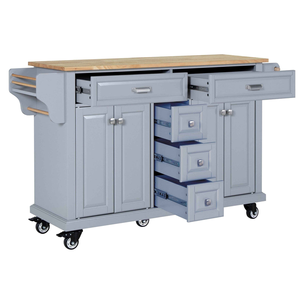 Rubberwood Kitchen Cart with 5 Drawers & Storage Cabinet product view 25