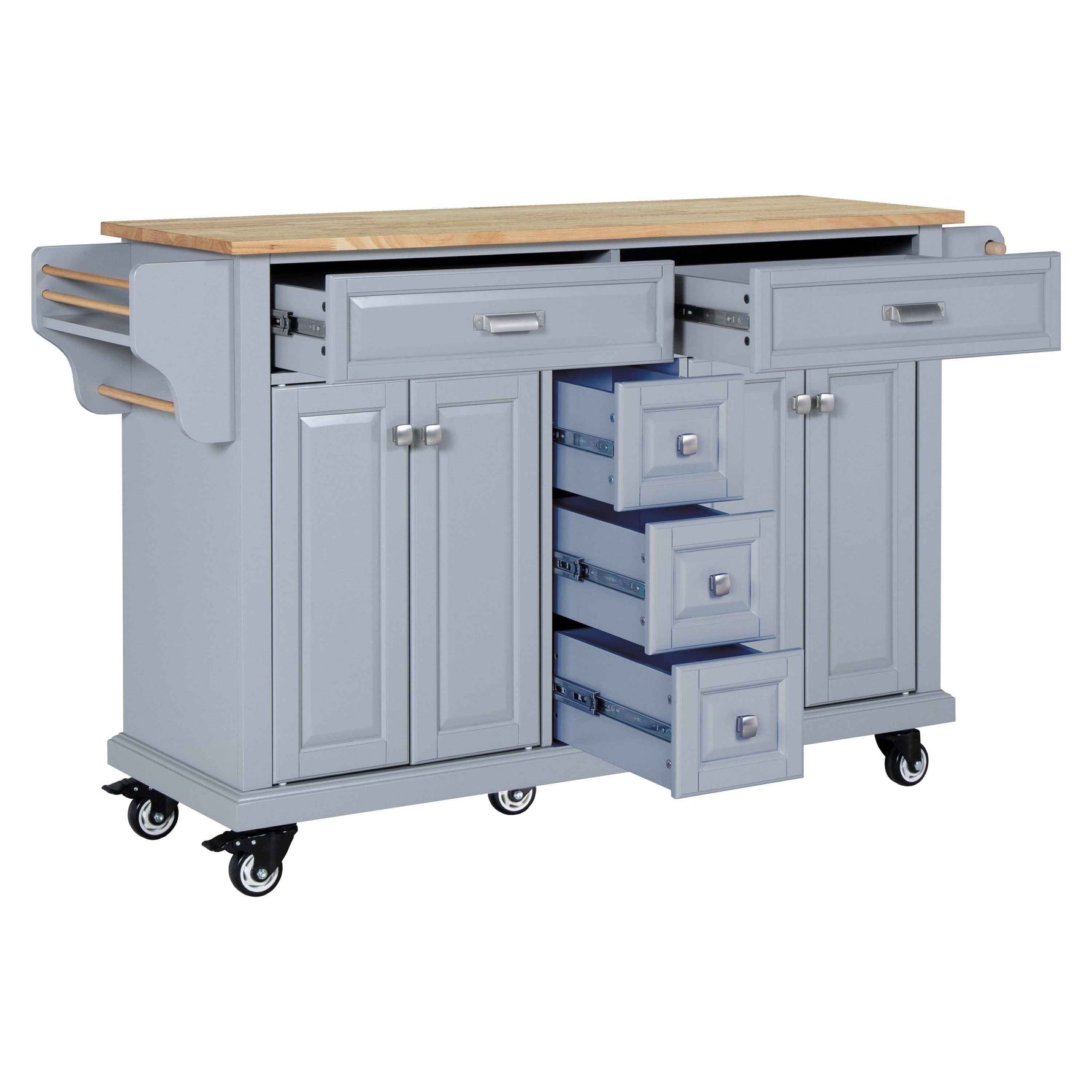 Rubberwood Kitchen Cart with 5 Drawers & Storage Cabinet product view 25