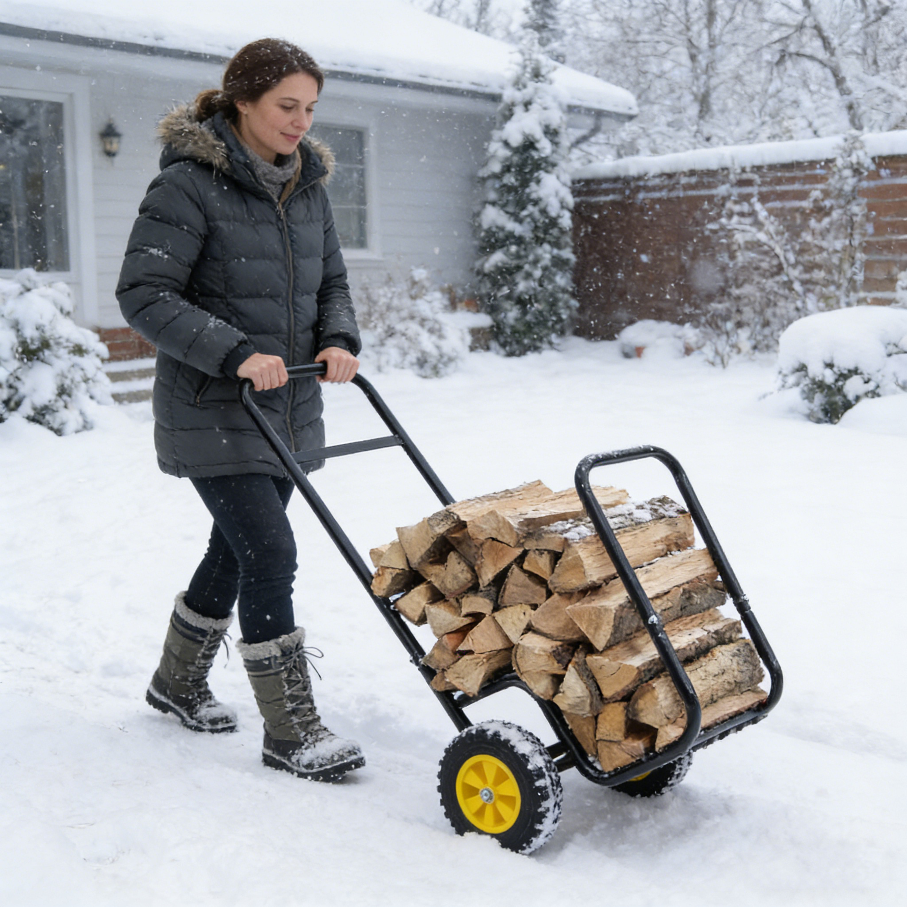 Rolling Steel Firewood Log Cart & Storage Rack for workshop, garage, storage, or utility use