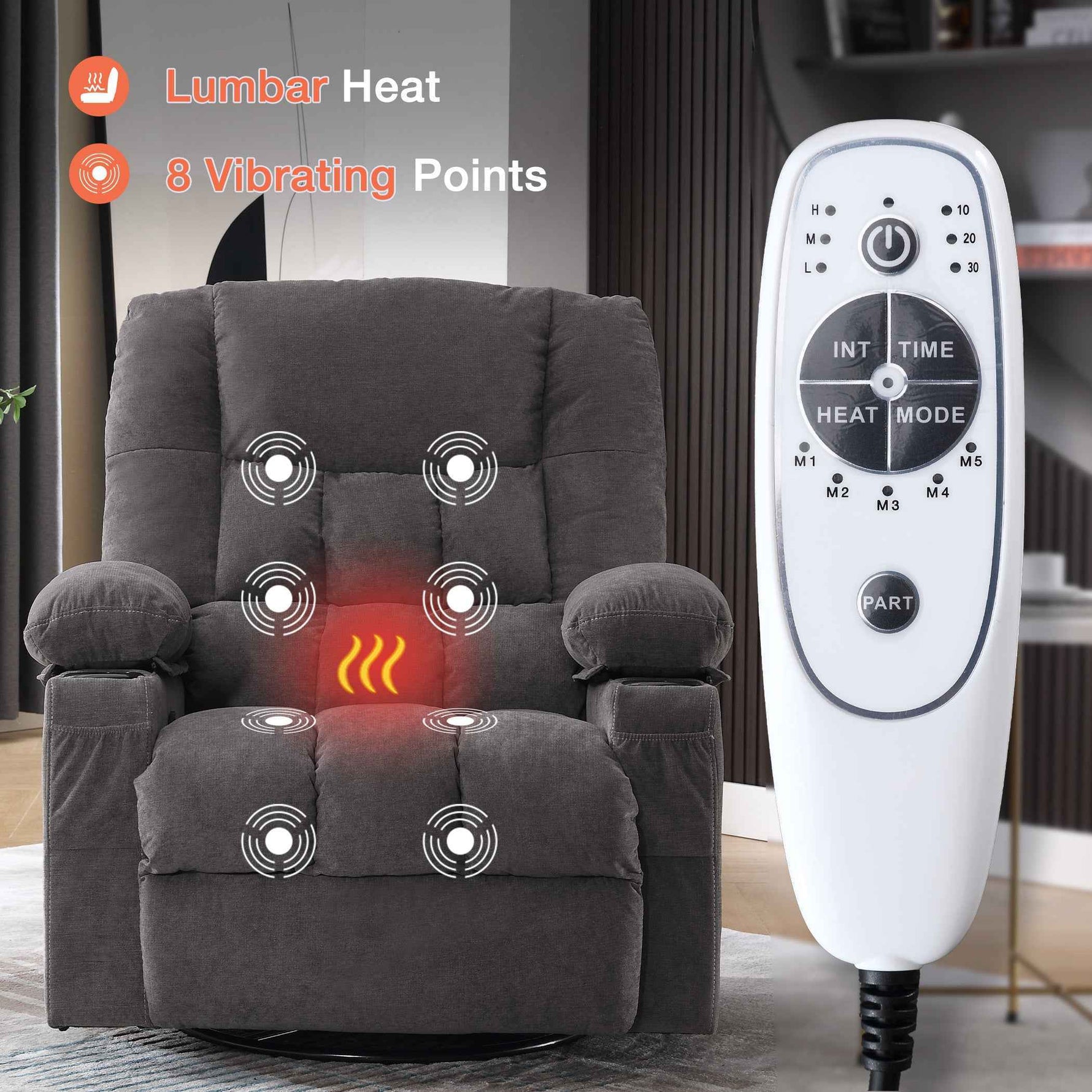 Massage Swivel Rocker Recliner with Vibration, Heat & Ergonomic Lounge Support detail image 20