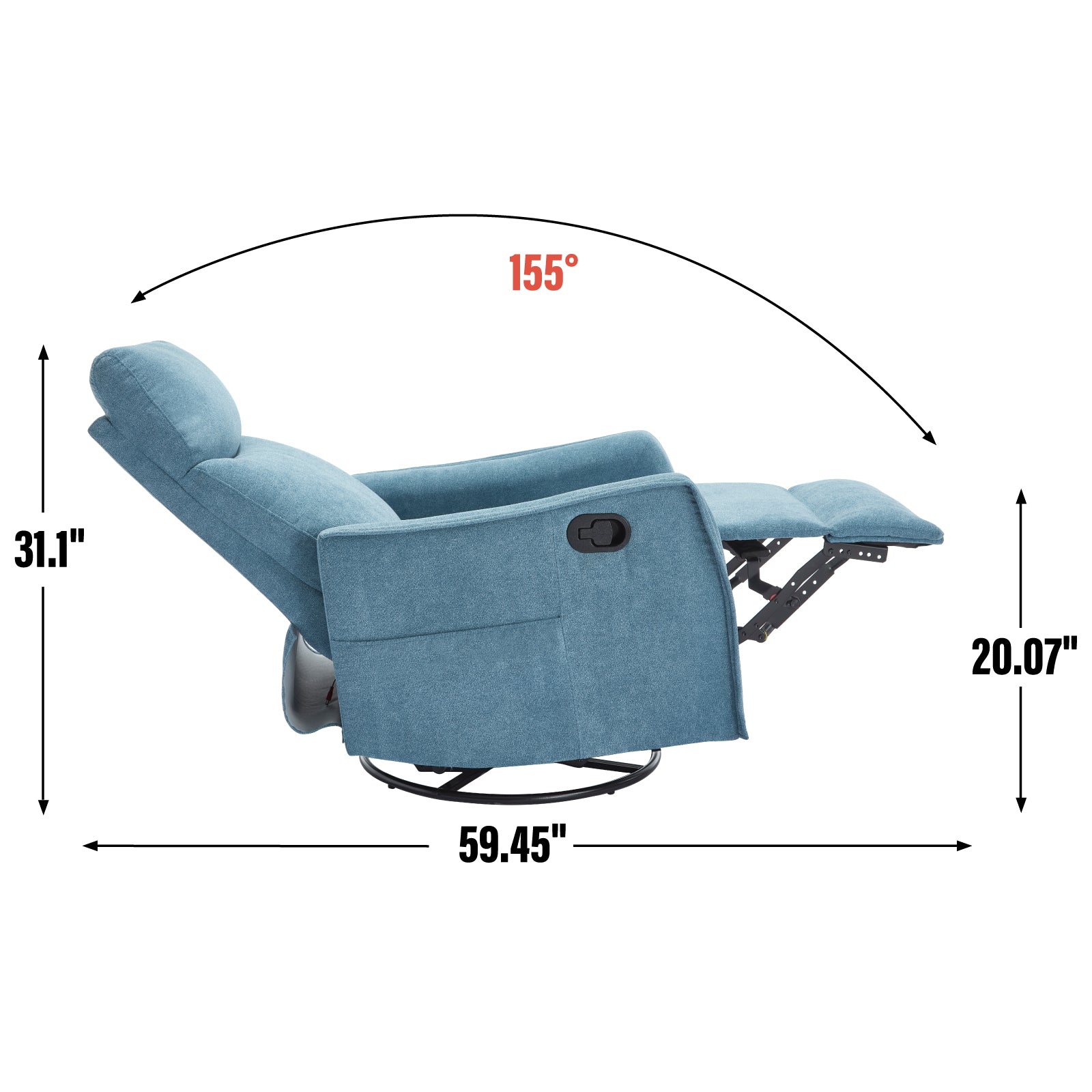 Heat Massage Manual Recliner Chair with Rocker and Swivel in Fabric for Living Room detail image 31