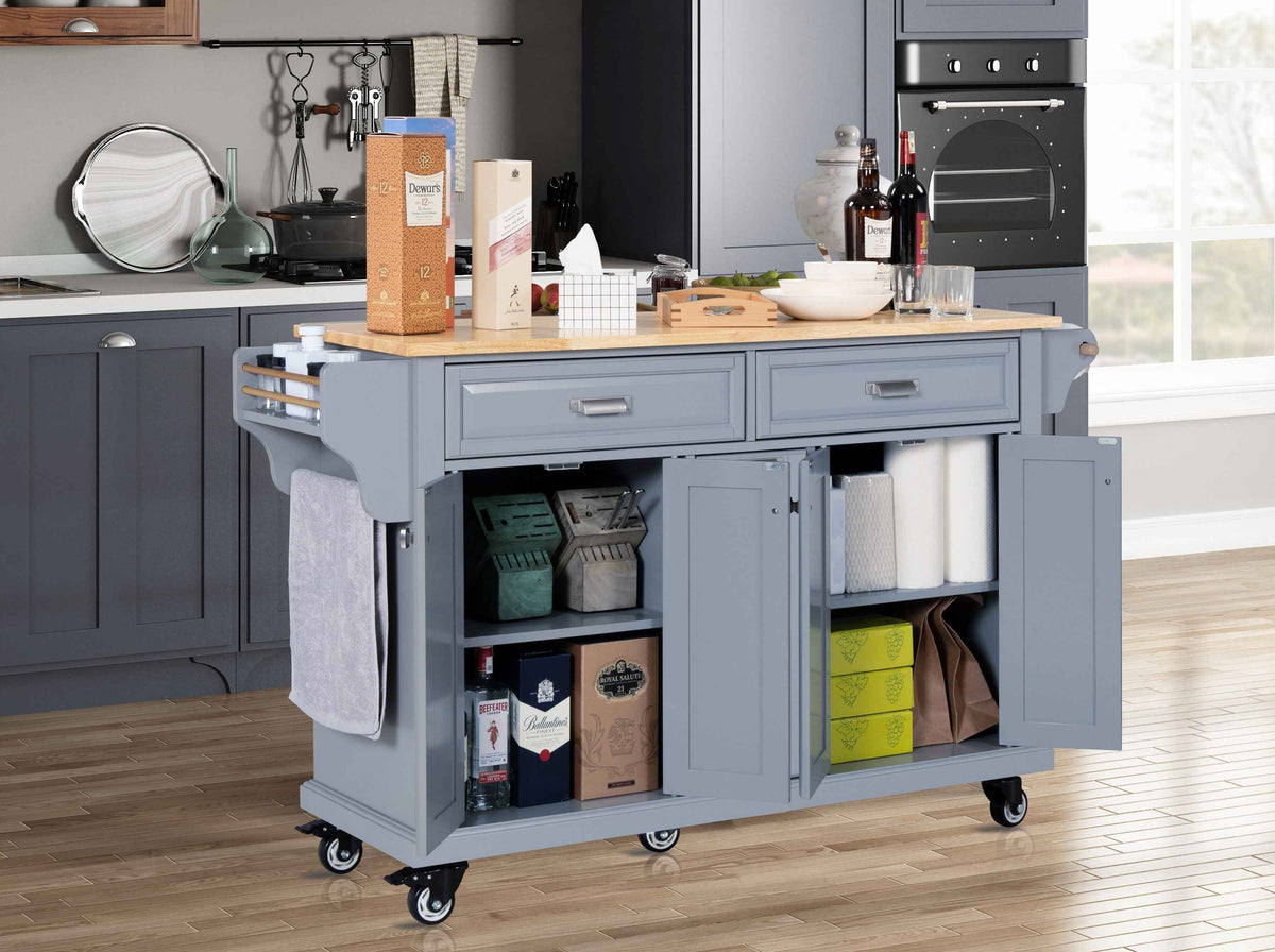 Rubberwood Drop-Leaf Kitchen Cart with 3 Drawers product view 35