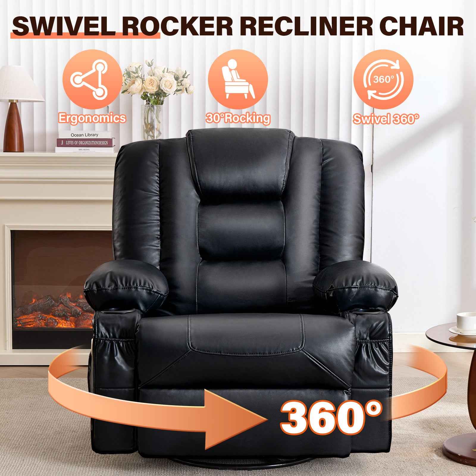 Rocker Recliner Chair with Massage and Heat for Adults, 360°Swivel detail image 11