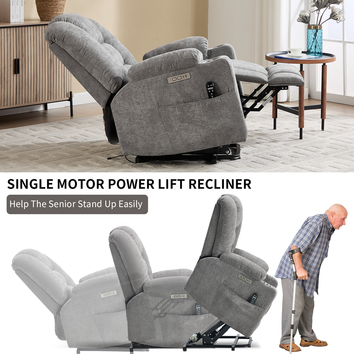 Large Dual-Motor Power Lift Heat & Massage Recliner detail image 28