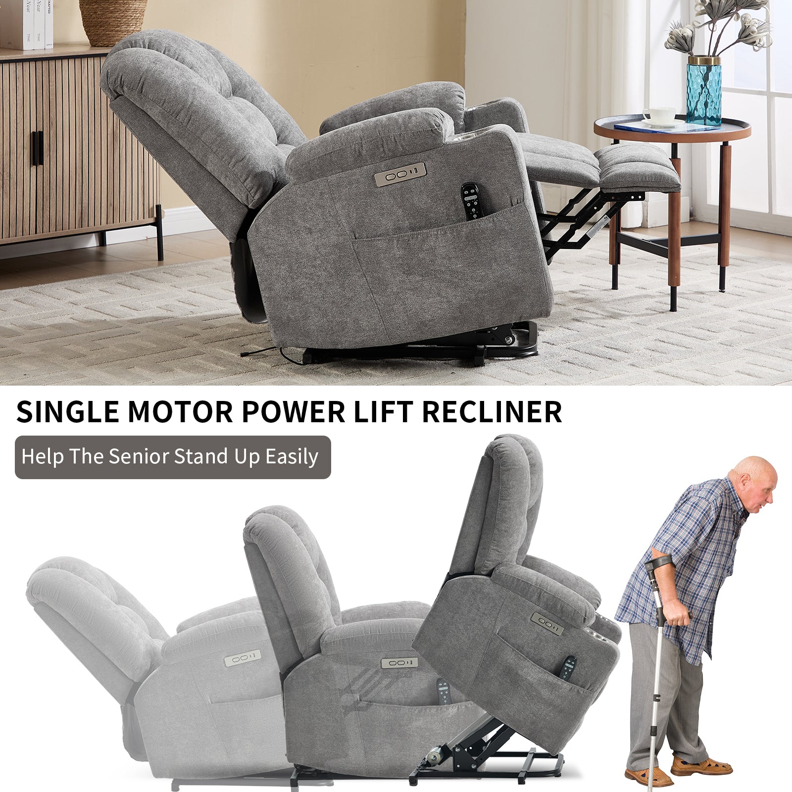 Large Dual-Motor Power Lift Heat & Massage Recliner detail image 28