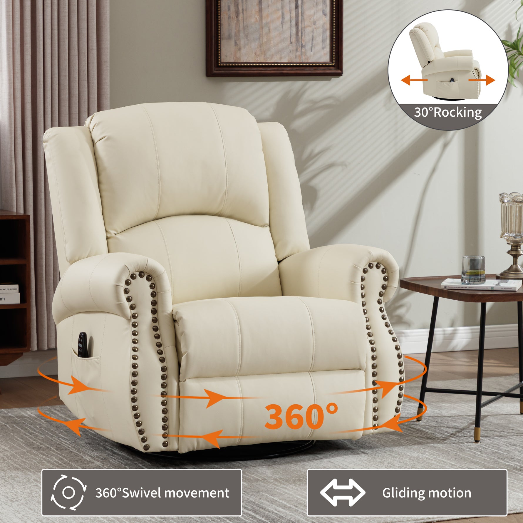 Heat Massage Manual Recliner Chair with Rocker and Swivel for Living Room detail image 52