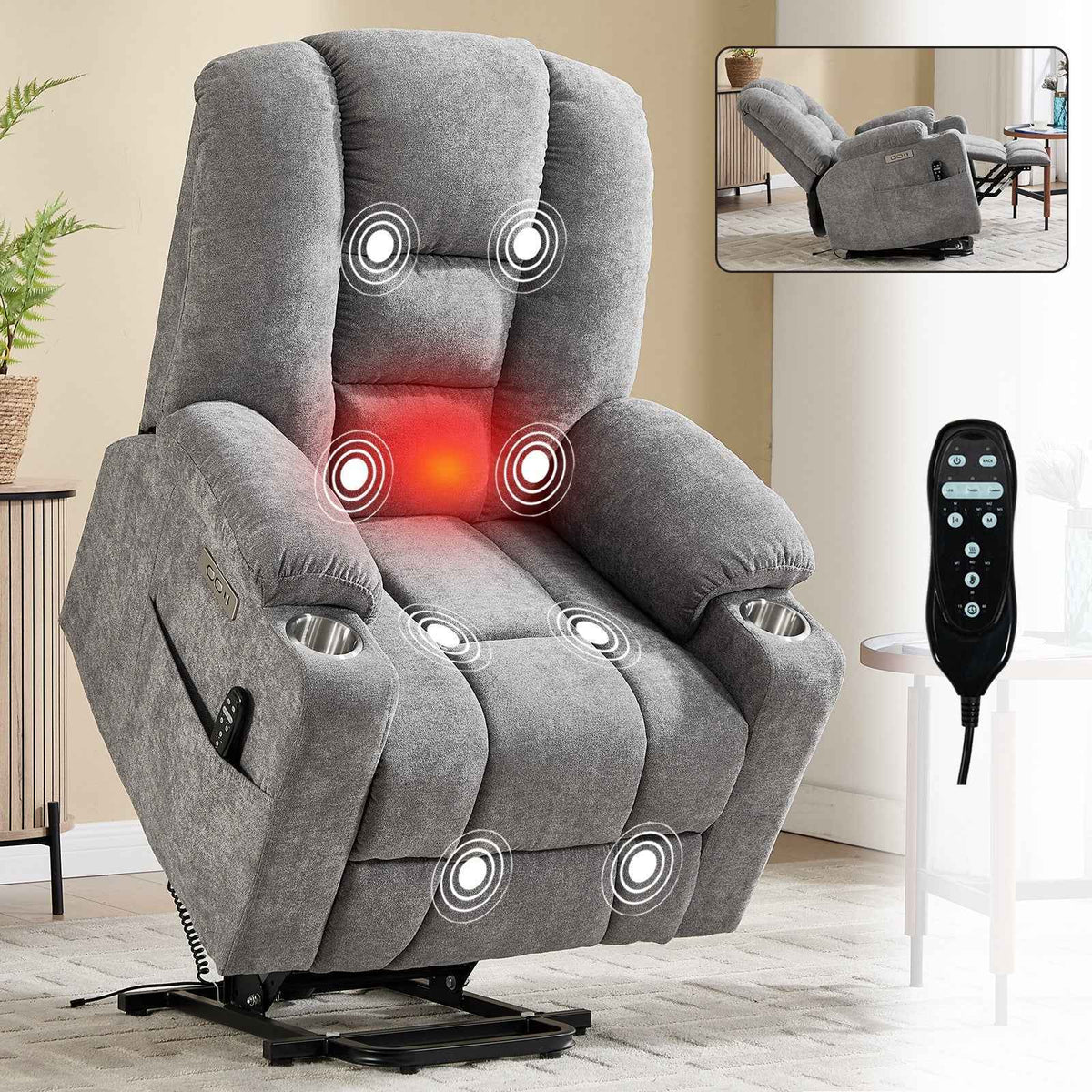Large Dual-Motor Power Lift Heat & Massage Recliner detail image 20