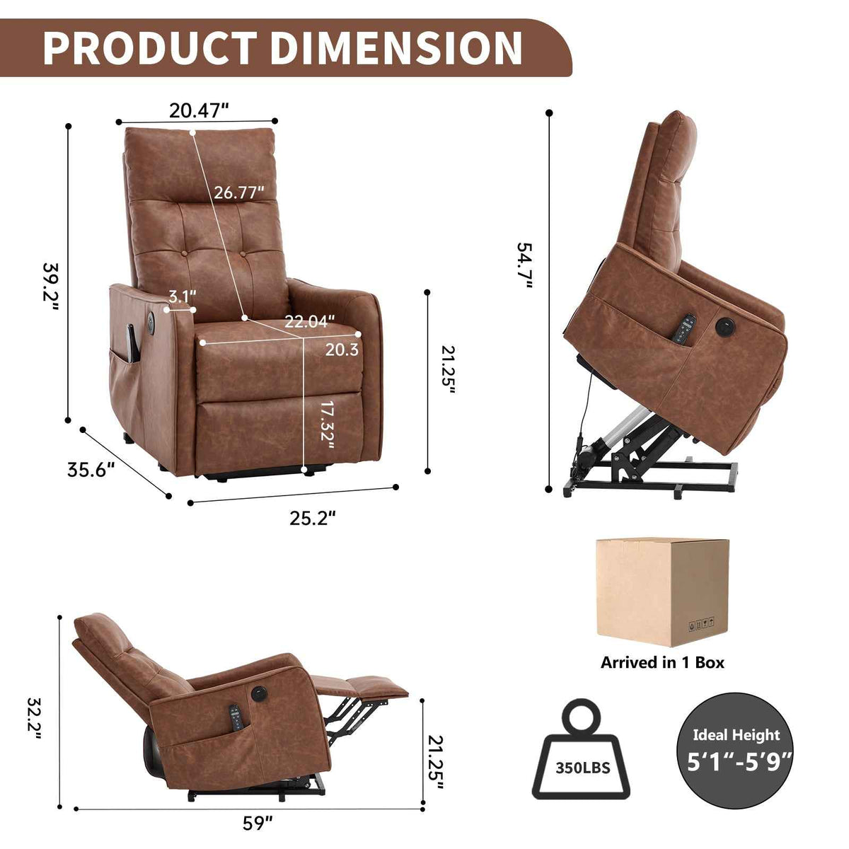 Single Motor Power Lift Recliner Chair with Massage & Heat detail image 92