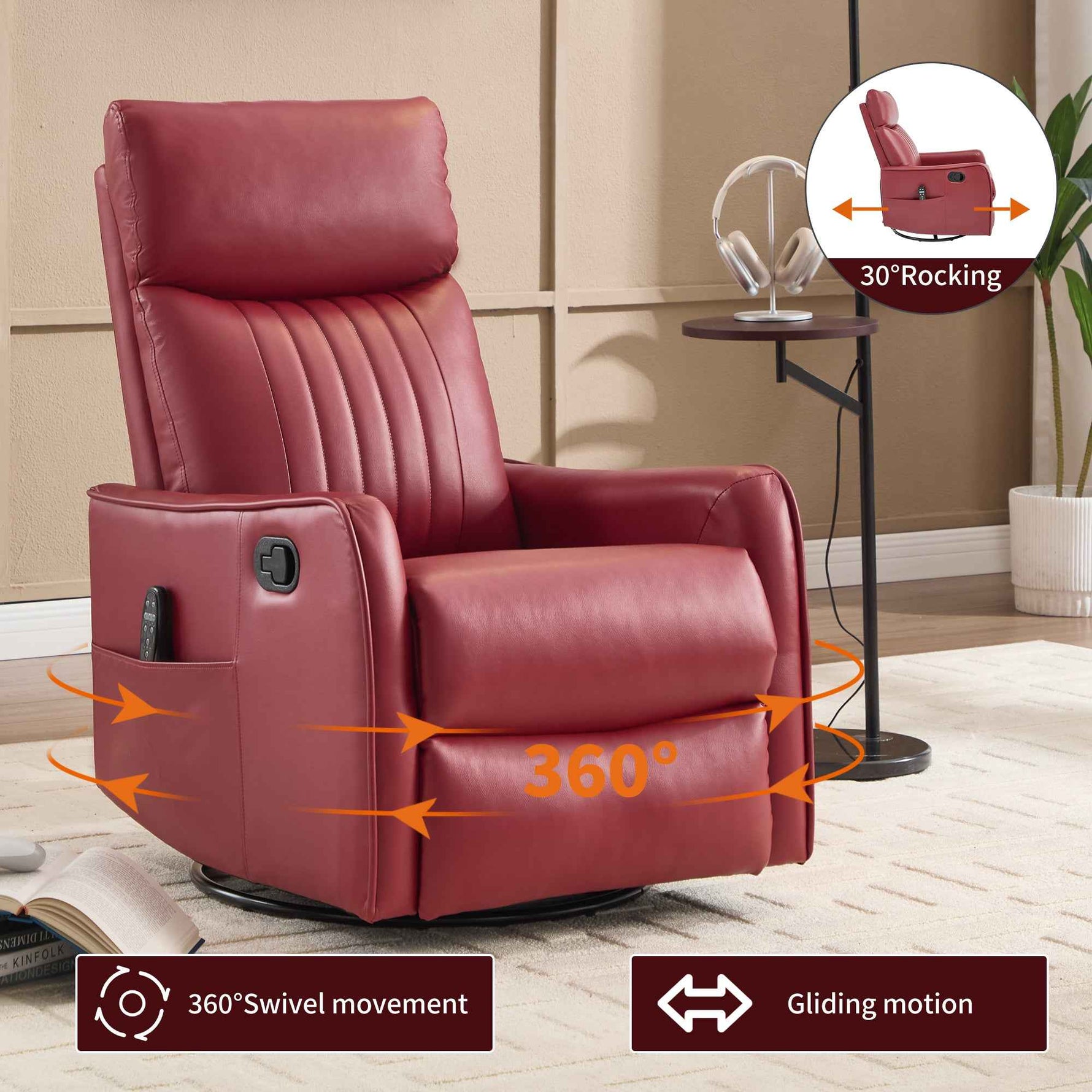Faux Leather Heat & Massage Manual Rocker Swivel Recliner detail image 23