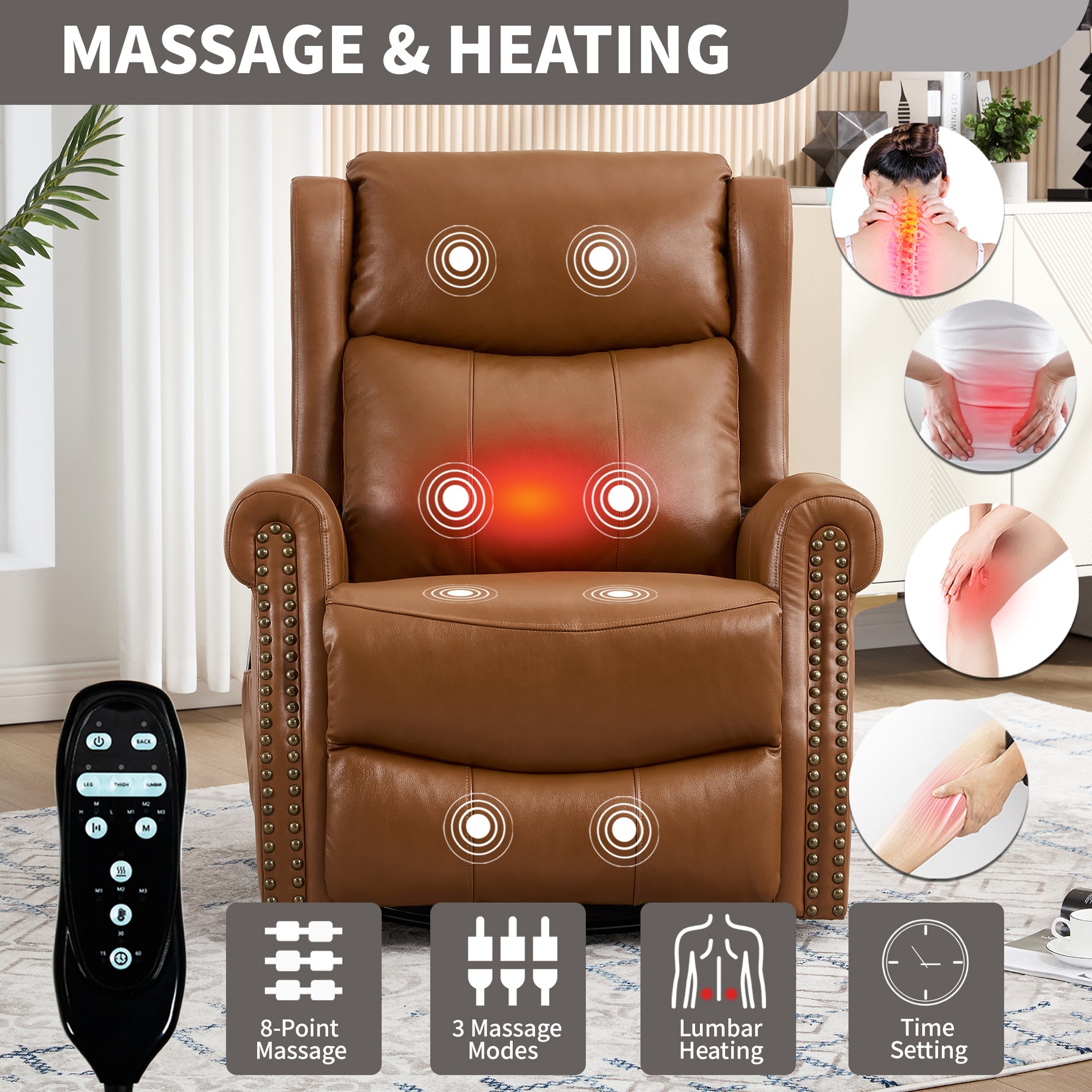 Heat Massage Manual Recliner Chair with Rocker and Swivel for Living Room detail image 37