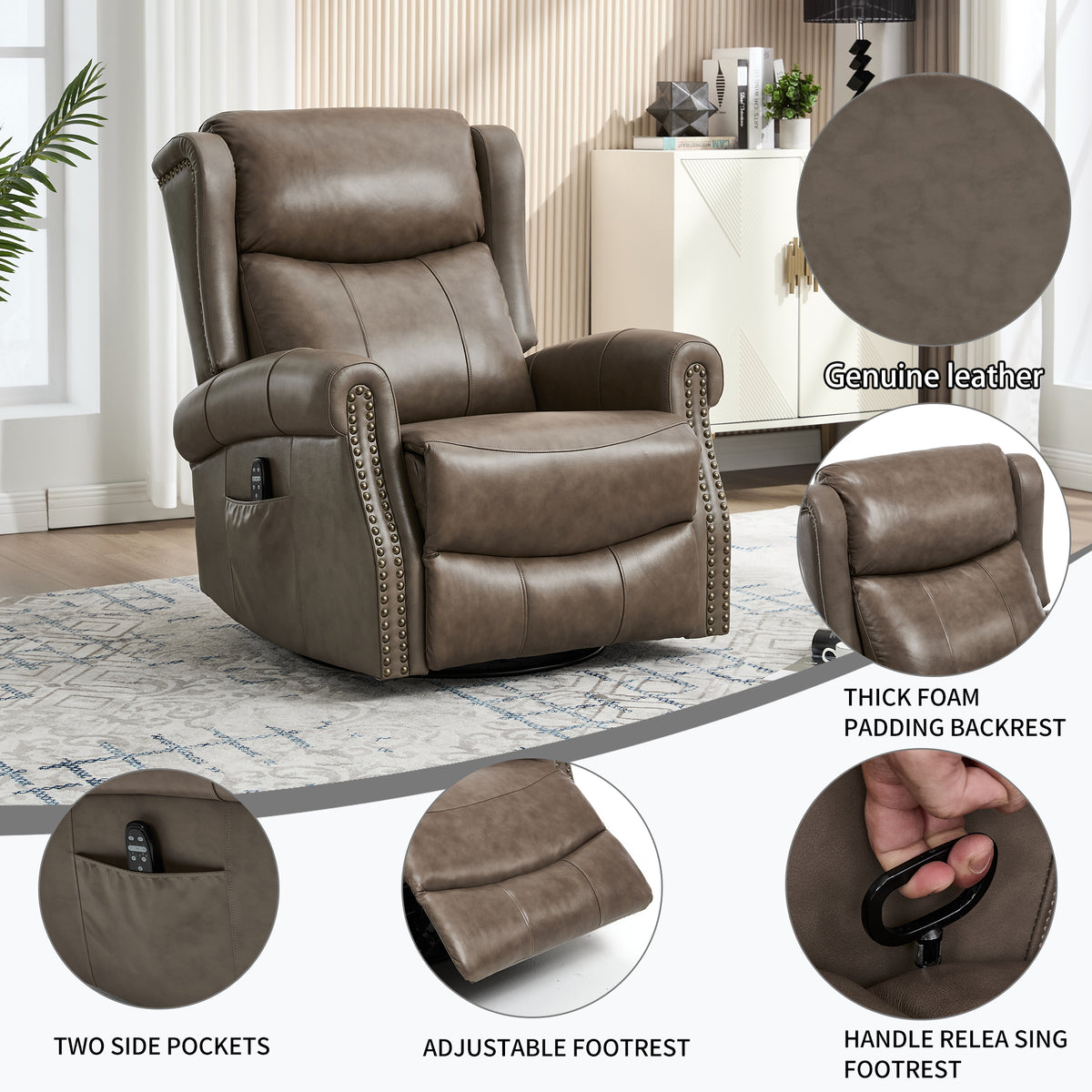 Heat Massage Manual Recliner Chair with Rocker and Swivel for Living Room detail image 112