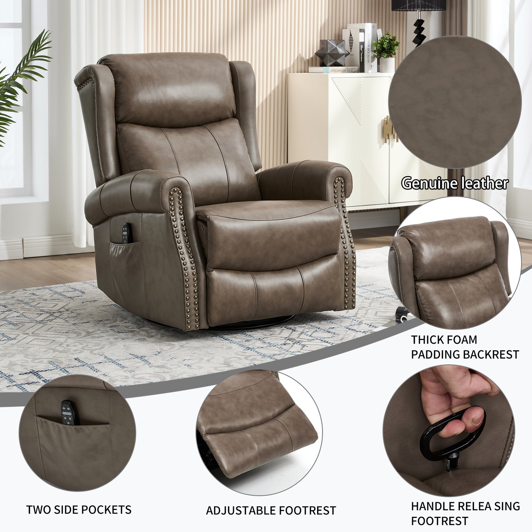Heat Massage Manual Recliner Chair with Rocker and Swivel for Living Room detail image 112